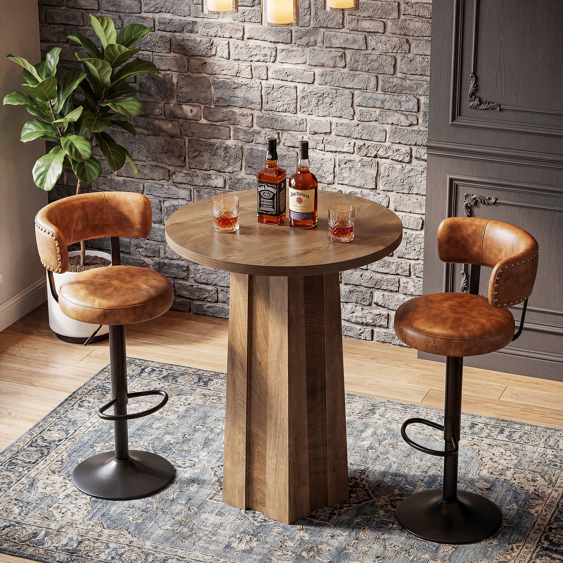 Round Bar Table, 31.5" Bistro Pub Table with Fluted Pedestal Base for Small Spaces