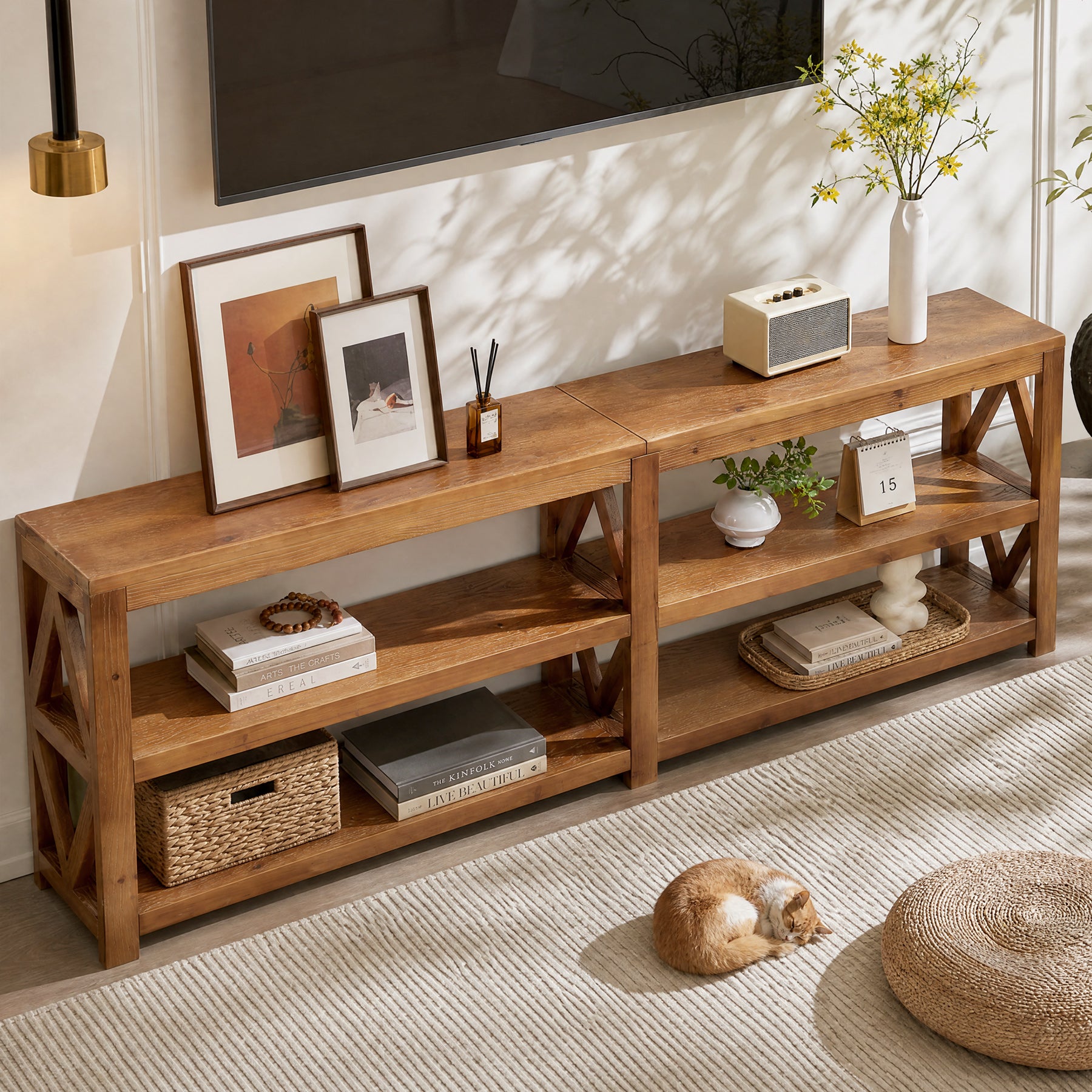 78.7" Solid Wood TV Stand for up to 85" TVs, 3-Tier Extra Long Entertainment Center