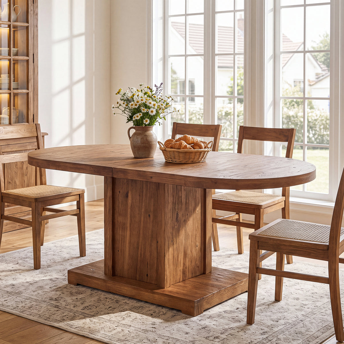 63" Oval Farmhouse Solid Wood Dining Table for 4-6, Sturdy 400 lb Kitchen Table