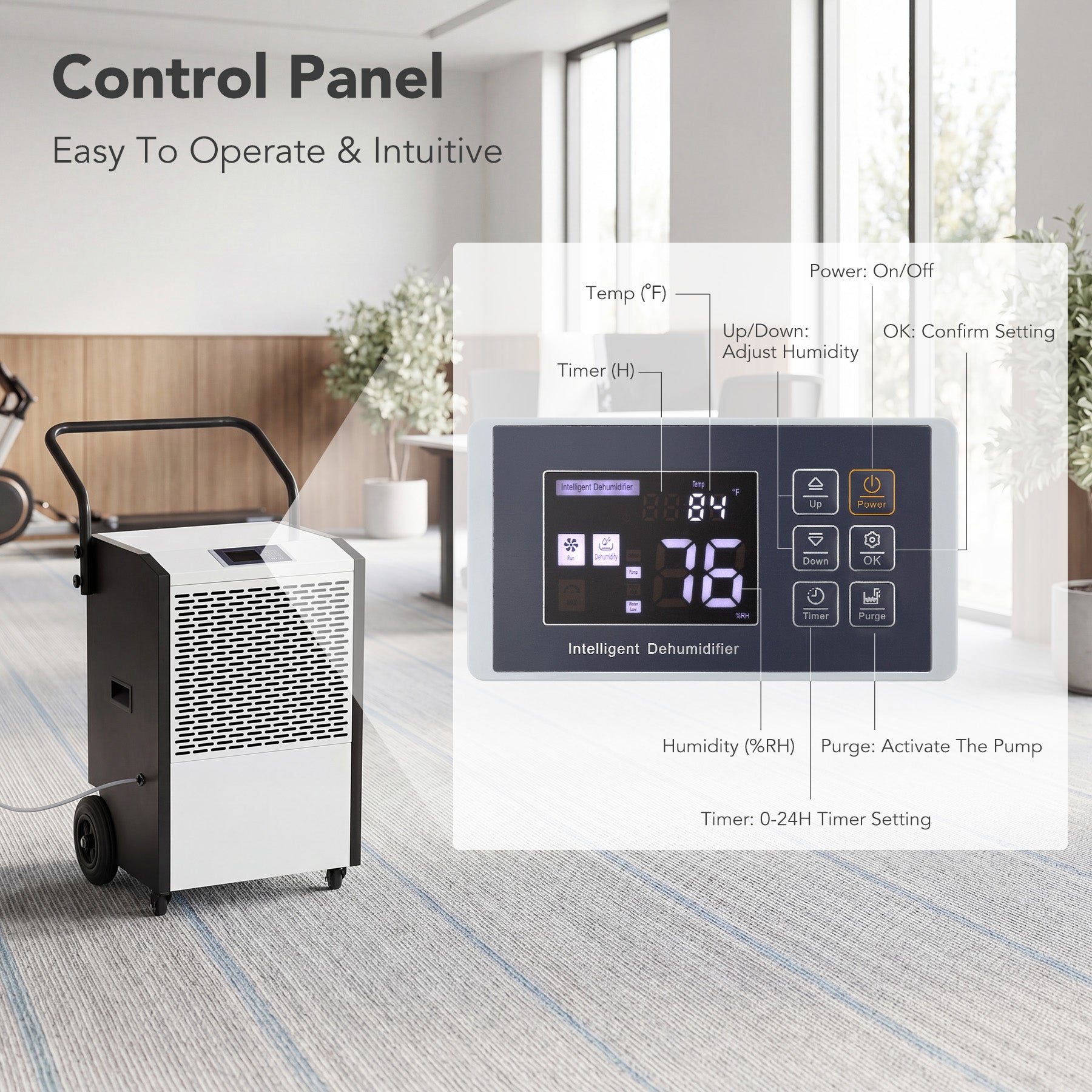 240 Pints Commercial Dehumidifier with Pump & Drain Hose for Up to 8000 Sq. Ft Large Spaces, Auto Defrost