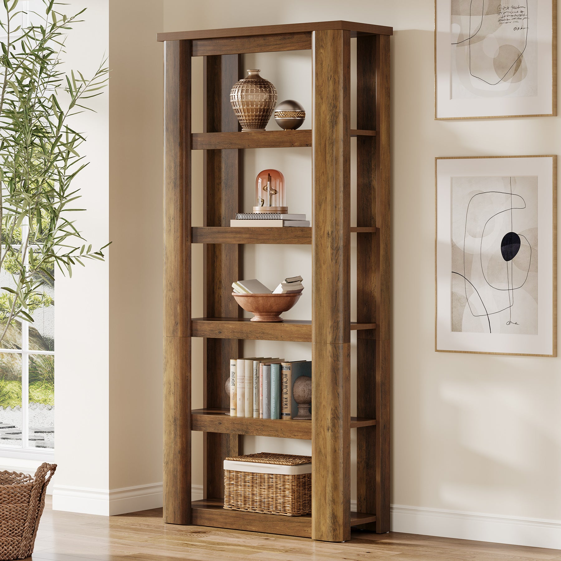6-Tier Bookshelf, 71" Tall Bookcase Floor Standing Display Storage Shelves