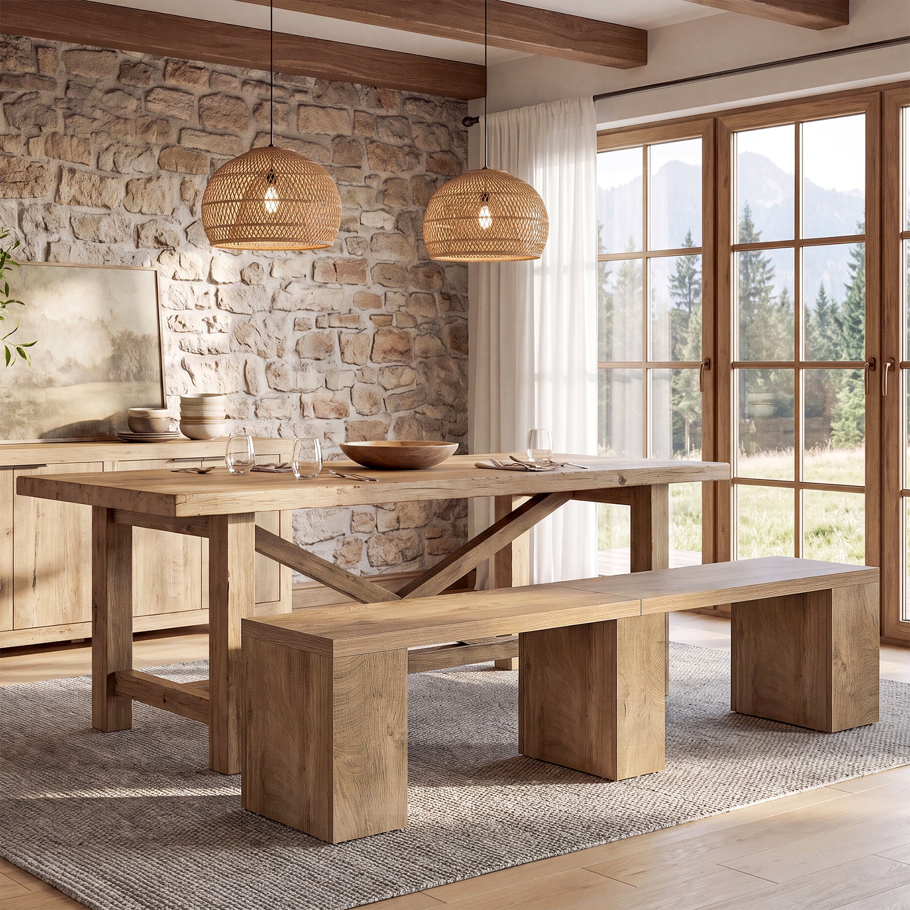 78.74" Extra-Long Dining Bench, Farmhouse Kitchen  Bench Seats 4 for Dining Room