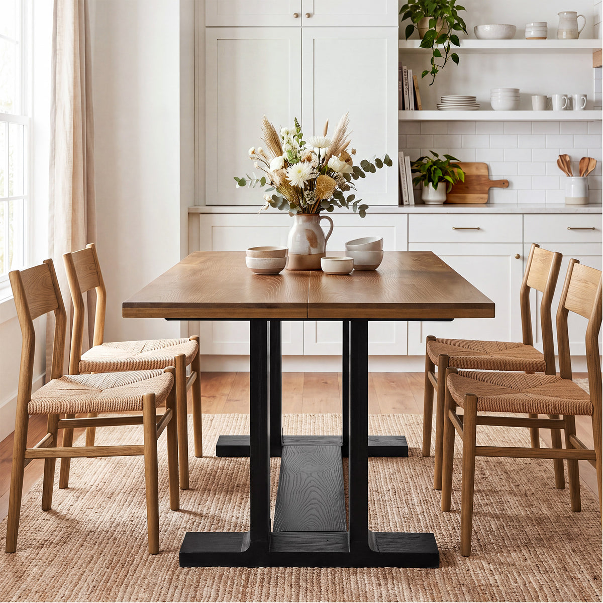 63" Farmhouse Solid Wood Dining Table for 4-6, Rectangular Kitchen Table