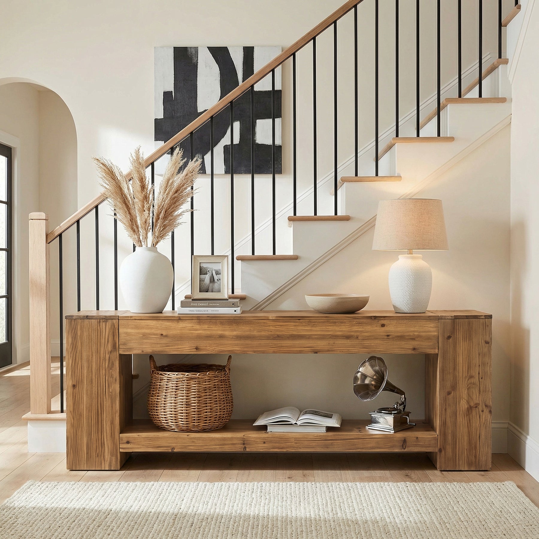 Tribesigns 62.99" Console Table, Solid Wood Entryway Table with Shelf for Hallway