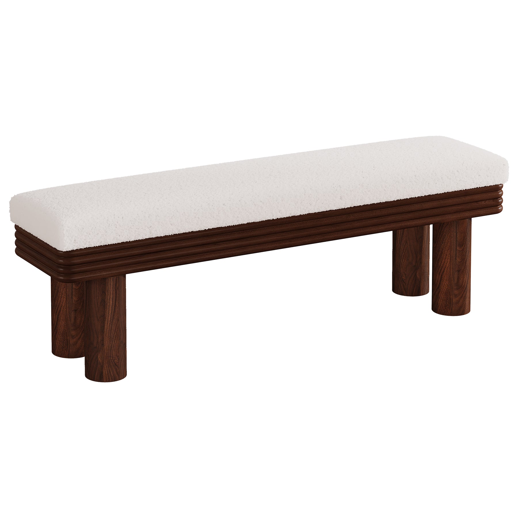 55" Upholstered Dining Bench with Faux Shearling Padded Seat