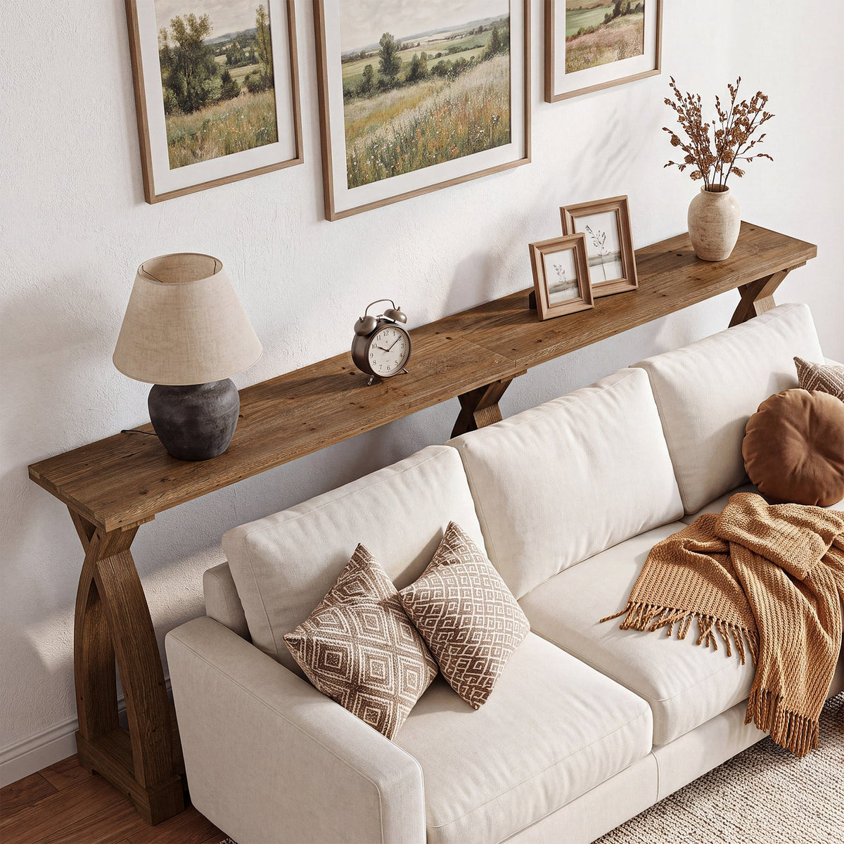 79" Solid Wood Console Table, Narrow 2-Tier Entryway Table with Shelf