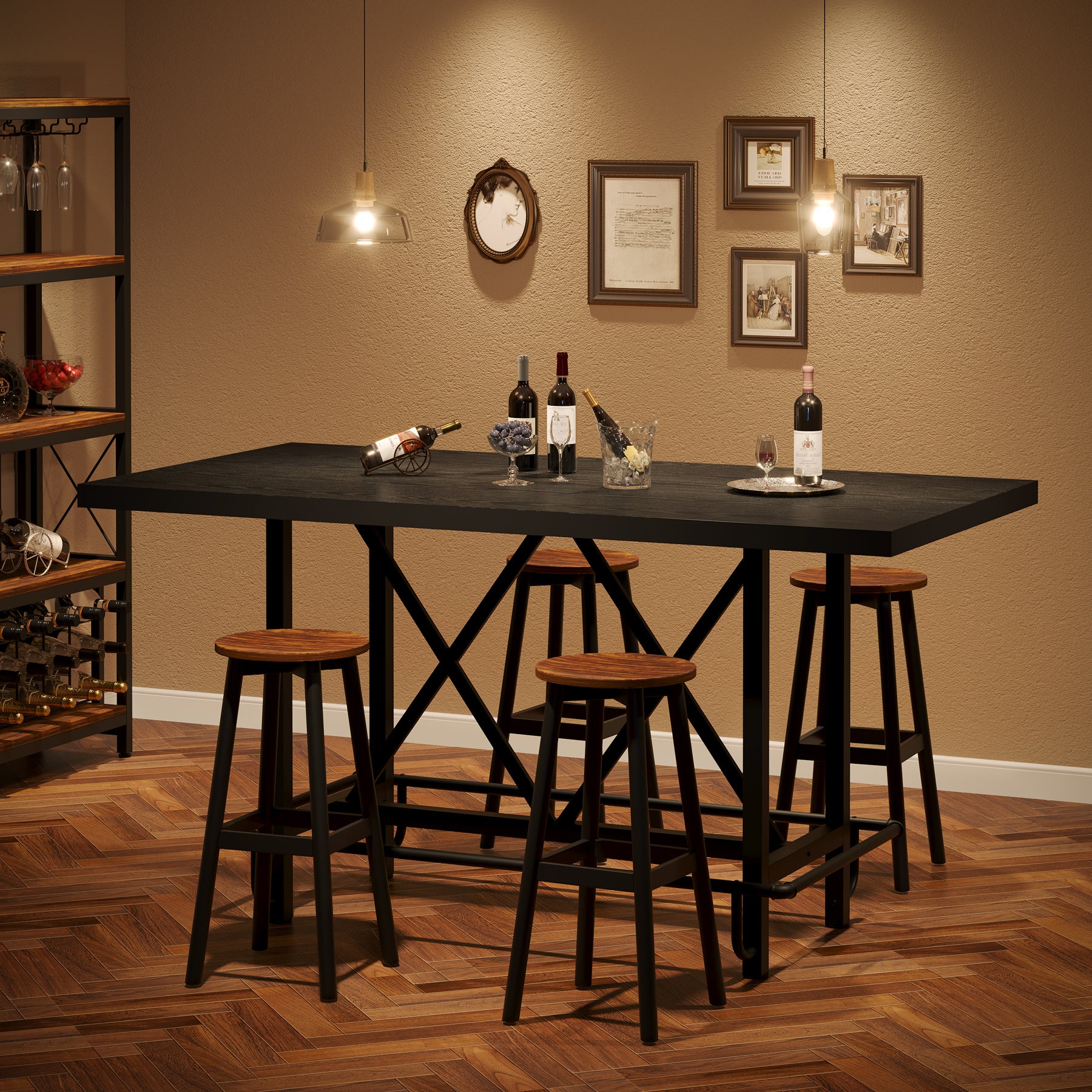 62.99" Counter Height Bar Table, Rectangular Farmhouse Pub Table for Kitchen or Dining Area
