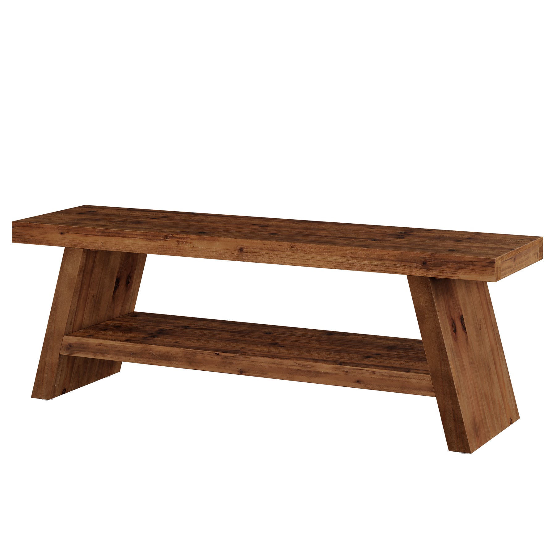 2-Tier Entryway Bench, Solid Wood Shoe Bench with Open Shelves