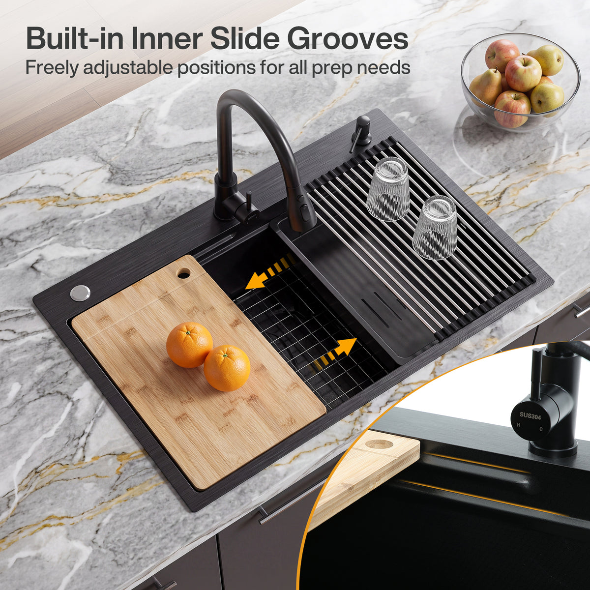 33x22 Inch Drop-In Kitchen Sink, 10" D Stainless Steel Sink w/Faucet, Nano Coating, Multiple Accessories