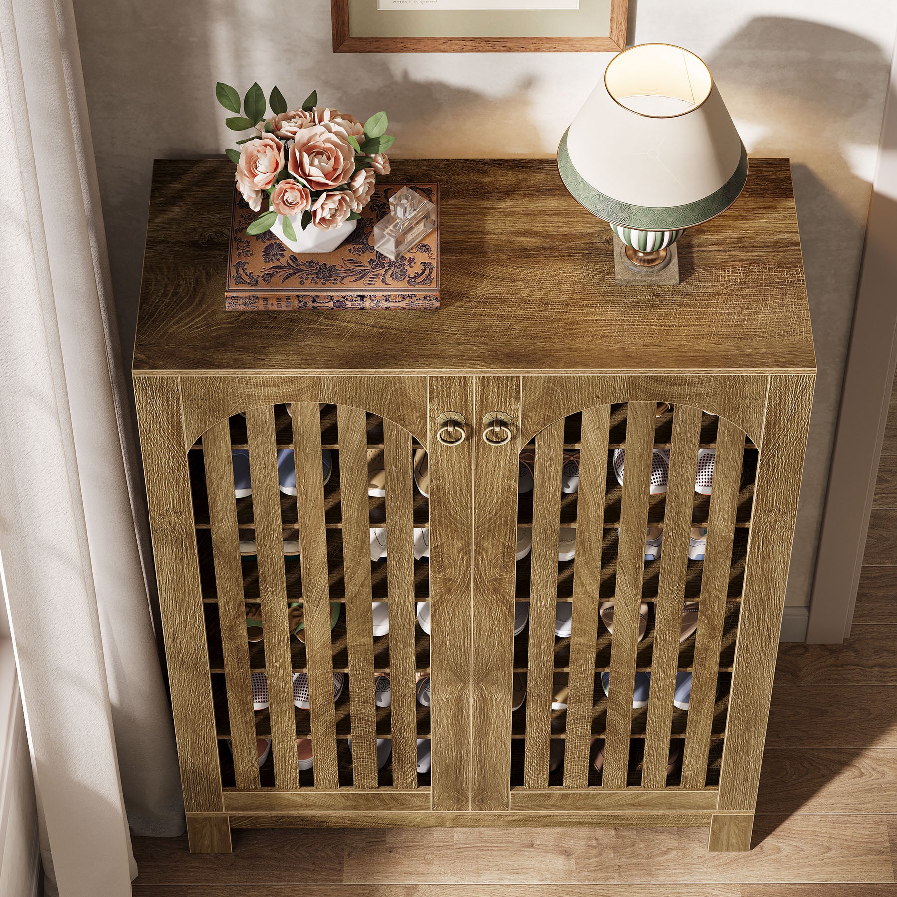 6-Tier Shoe Cabinet, Entryway Shoe Storage Rack with Airy Doors