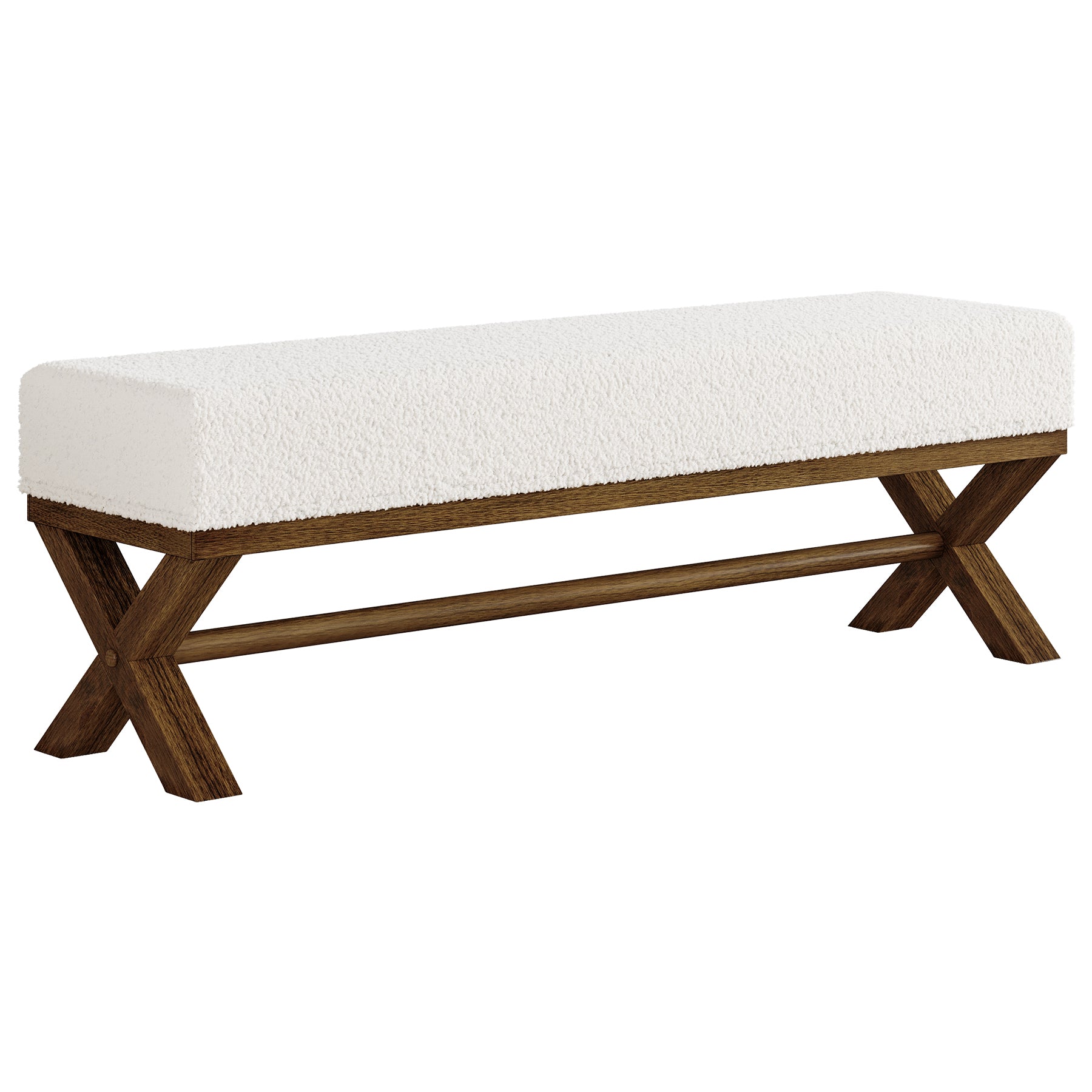 51" Upholstered Entryway Bench, Modern Solid Wood End of Bed Bench with Faux Shearling Padded Seat
