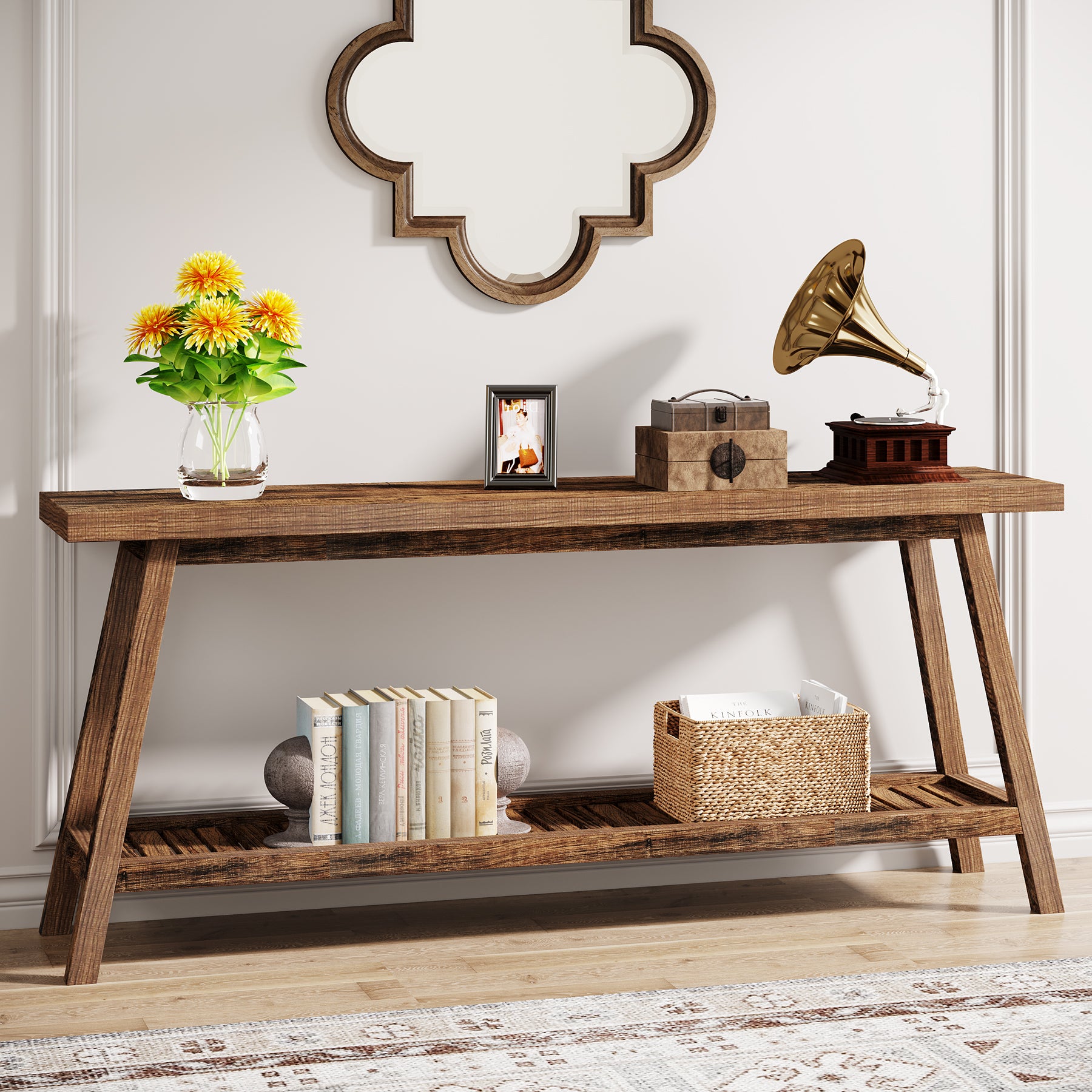 Farmhouse Console Table, 70.9" Entryway Table 2-Tier Sofa Table