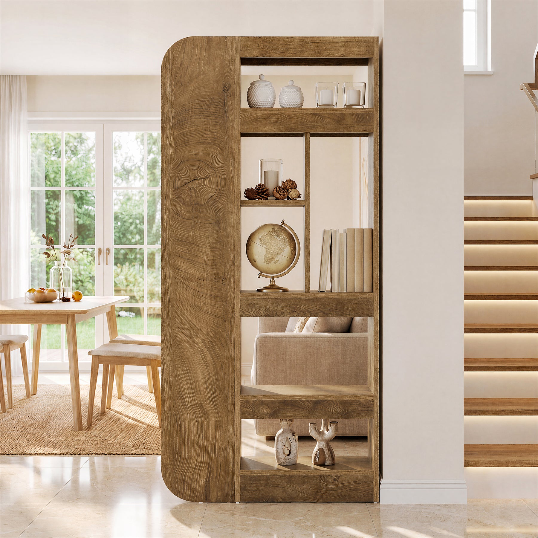 71" Room Divider with Open Storage Shelves, Freestanding Wall Partition for Living Room