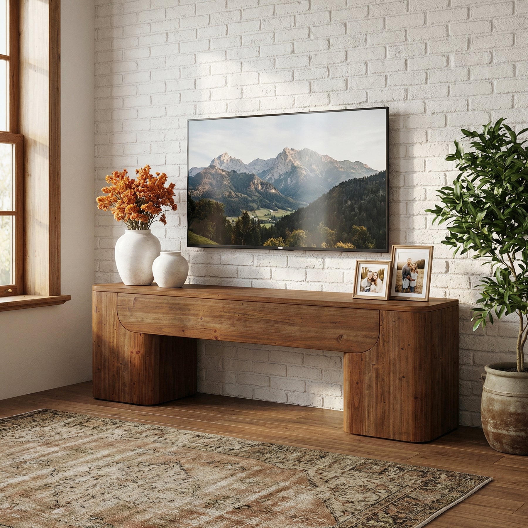 59" Solid Wood TV Stand, Heavy Duty Media TV Console for 55/60/65/75-Inch TVs