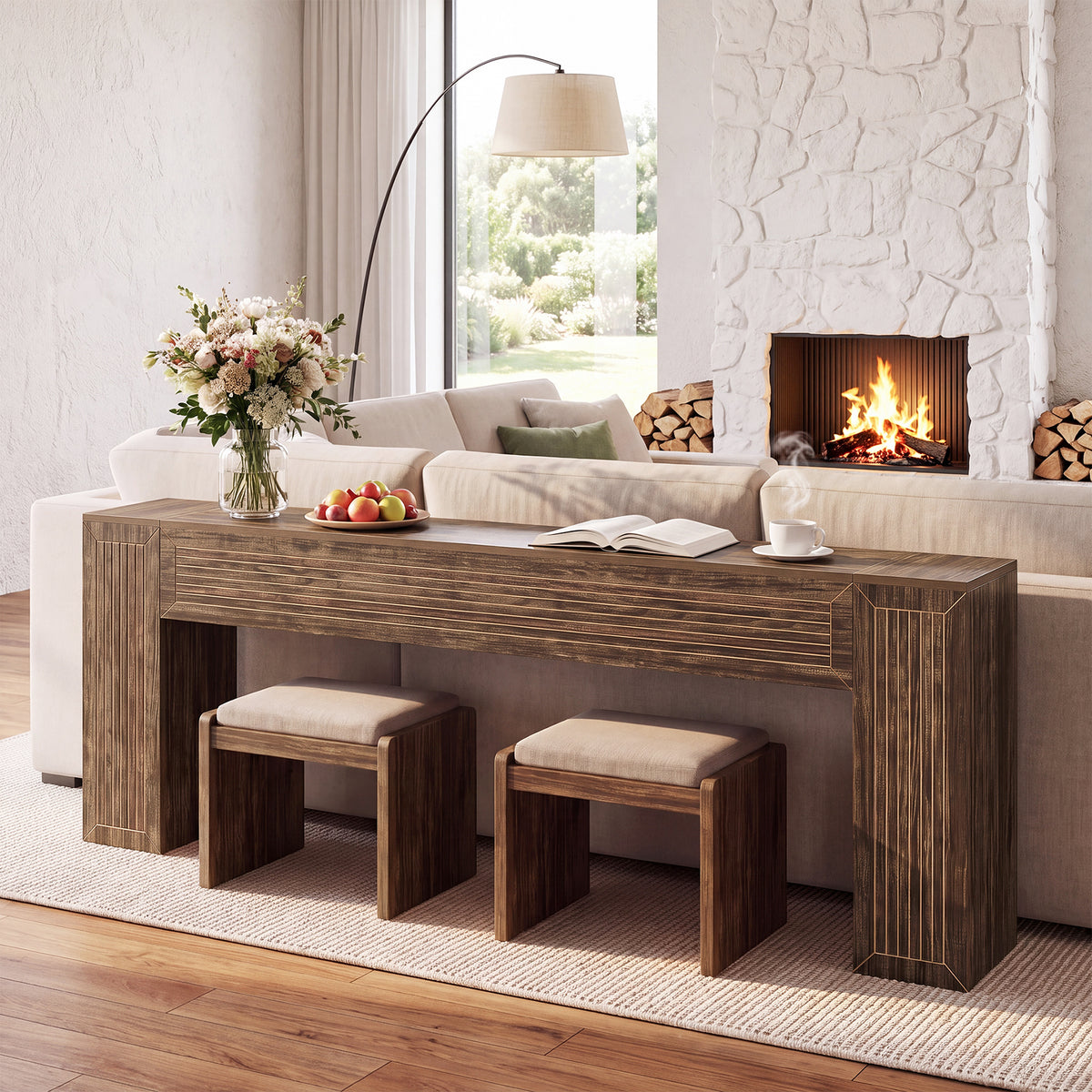 79" Extra Long Console Table, Modern Farmhouse Entryway Sofa Table with Fluted Legs