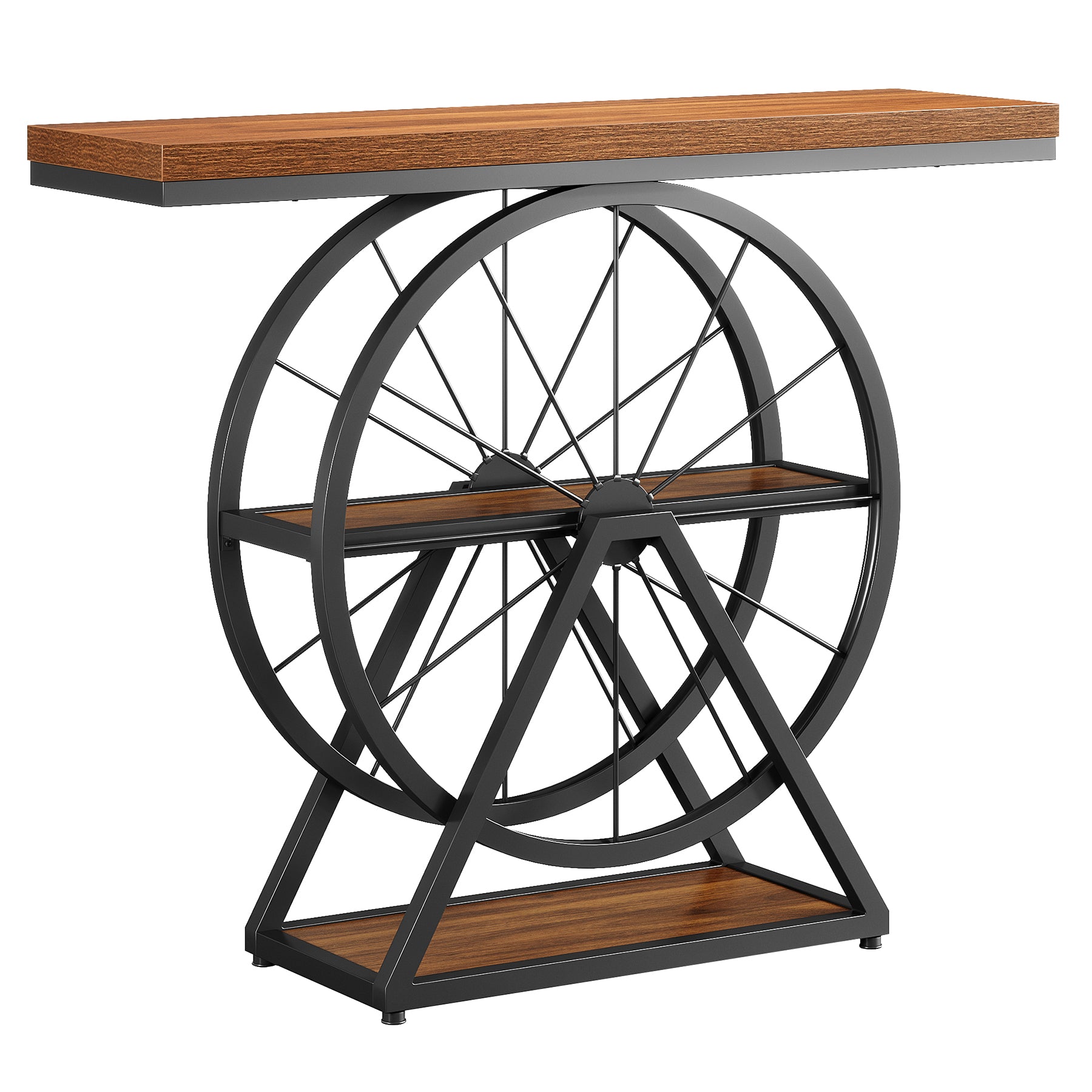 39.4" Industrial 3-Tier Console Table with Wheels, Narrow Entryway Sofa Table with Storage