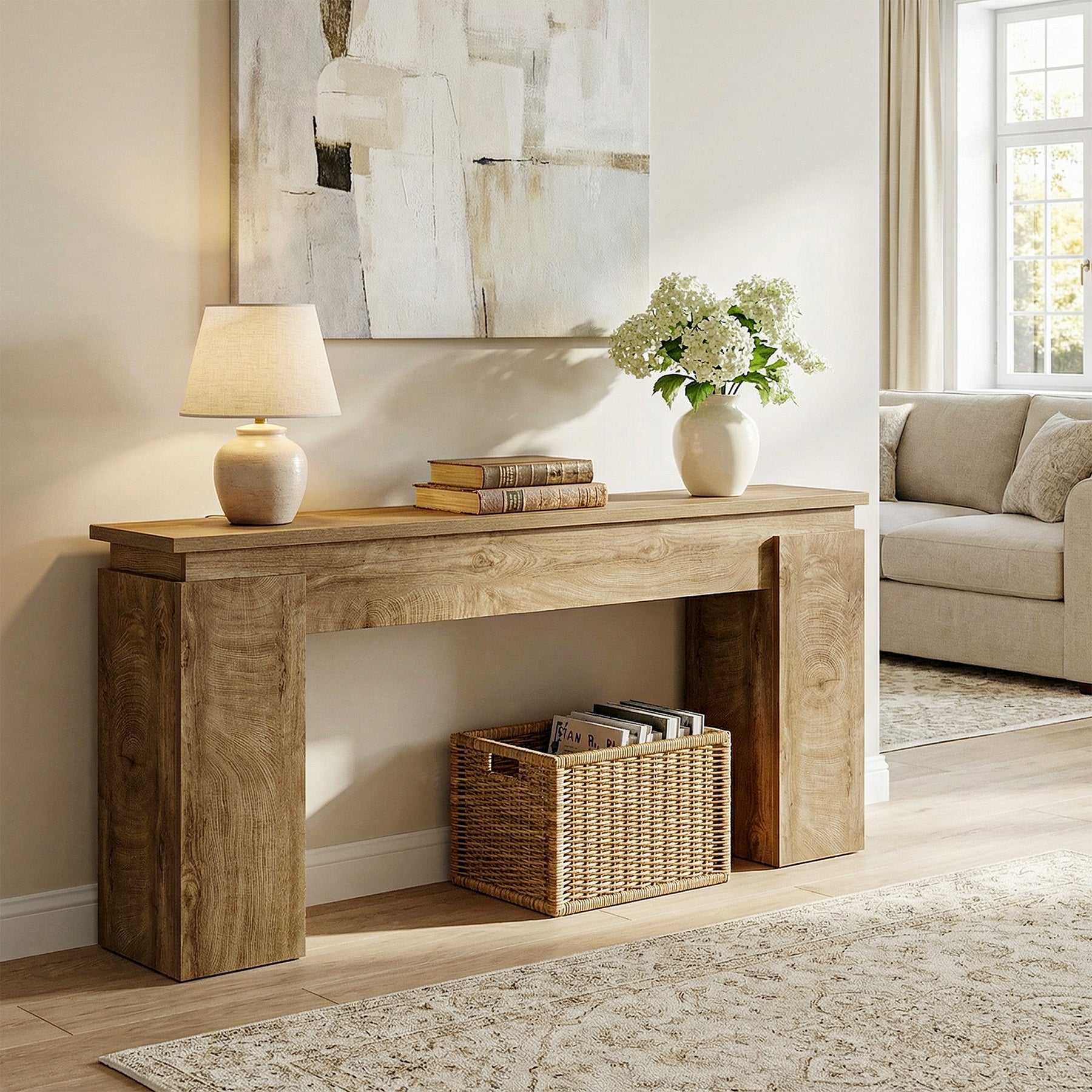 63" Farmhouse Console Table with Open Shelf, Narrow Sofa Table for Entryway, Hallway, or Behind Couch