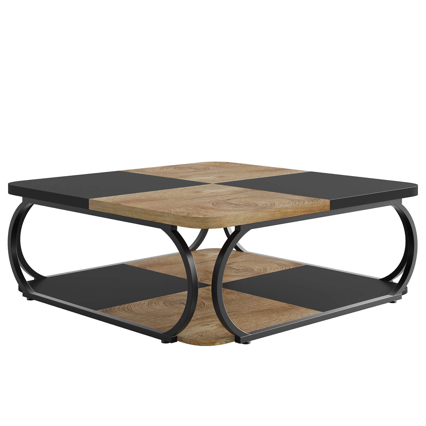 Tribesigns 39 Inch Square Coffee Table with 2-Tier Shelves