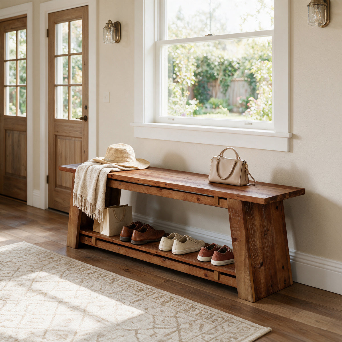 Tribesigns 63" Solid Wood TV Stand with 2-Tier Storage, Farmhouse Media Console for 70" TVs