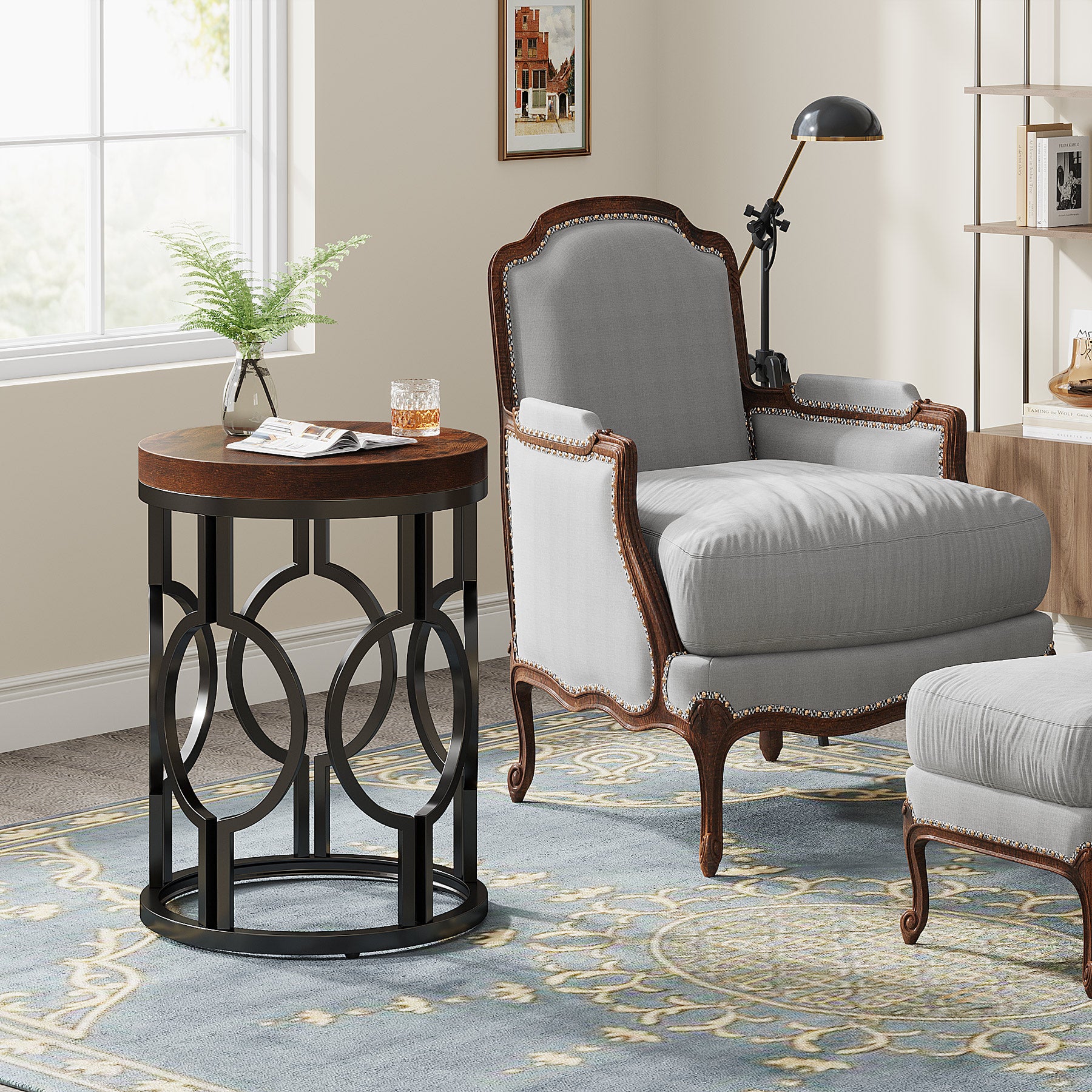 Small Round End Table with Industrial Metal Frame - Thumbnail 4