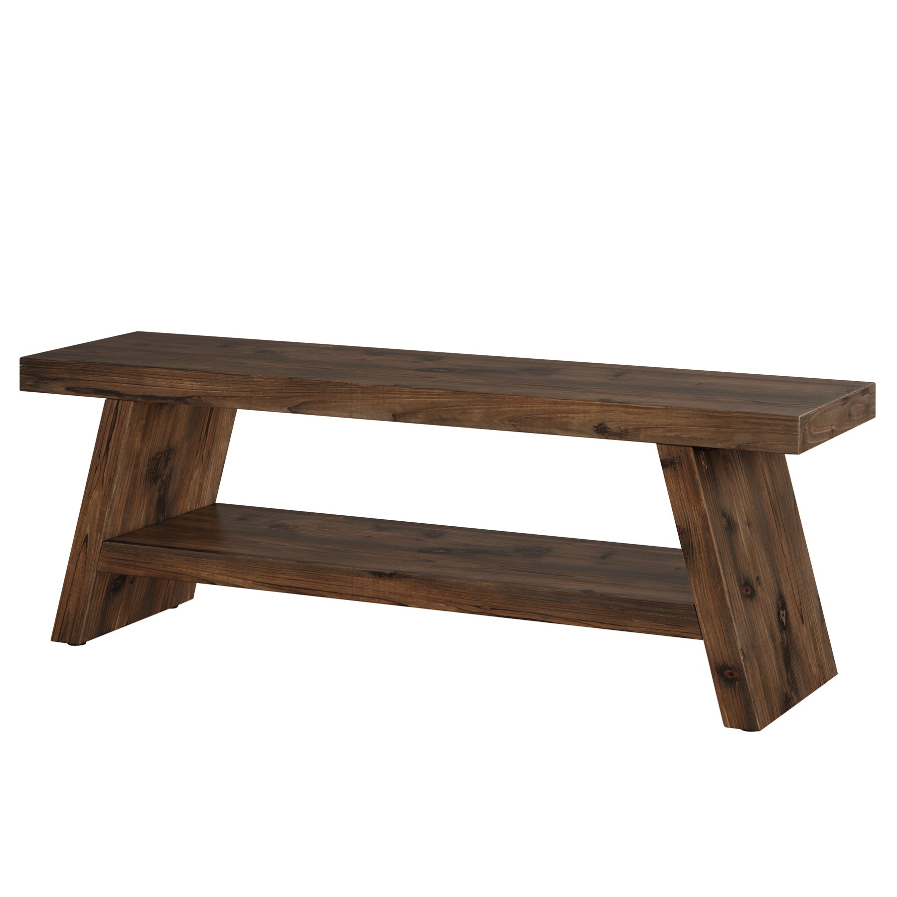 2-Tier Entryway Bench, Solid Wood Shoe Bench with Open Shelves