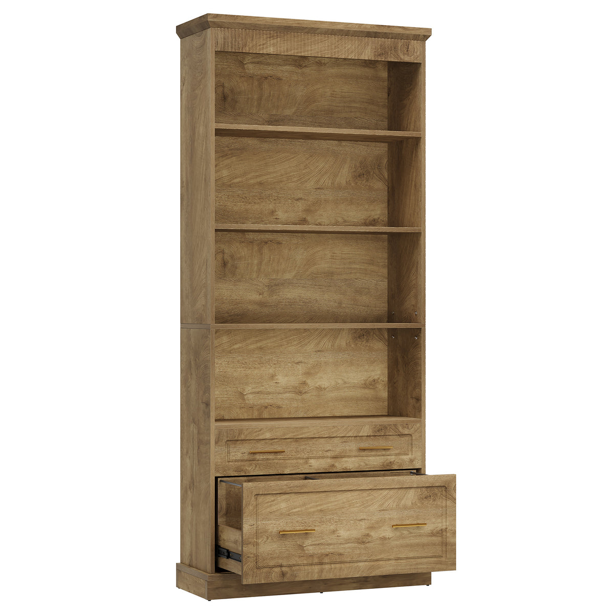 72" Bookshelf with Drawers, Freestanding 5-Shelf Bookcase Display Shelf