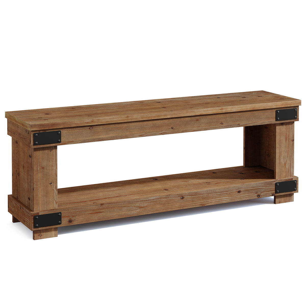 63" Industrial TV Stand, 2-Tier Open Shelf, Solid Wood for 75" TV