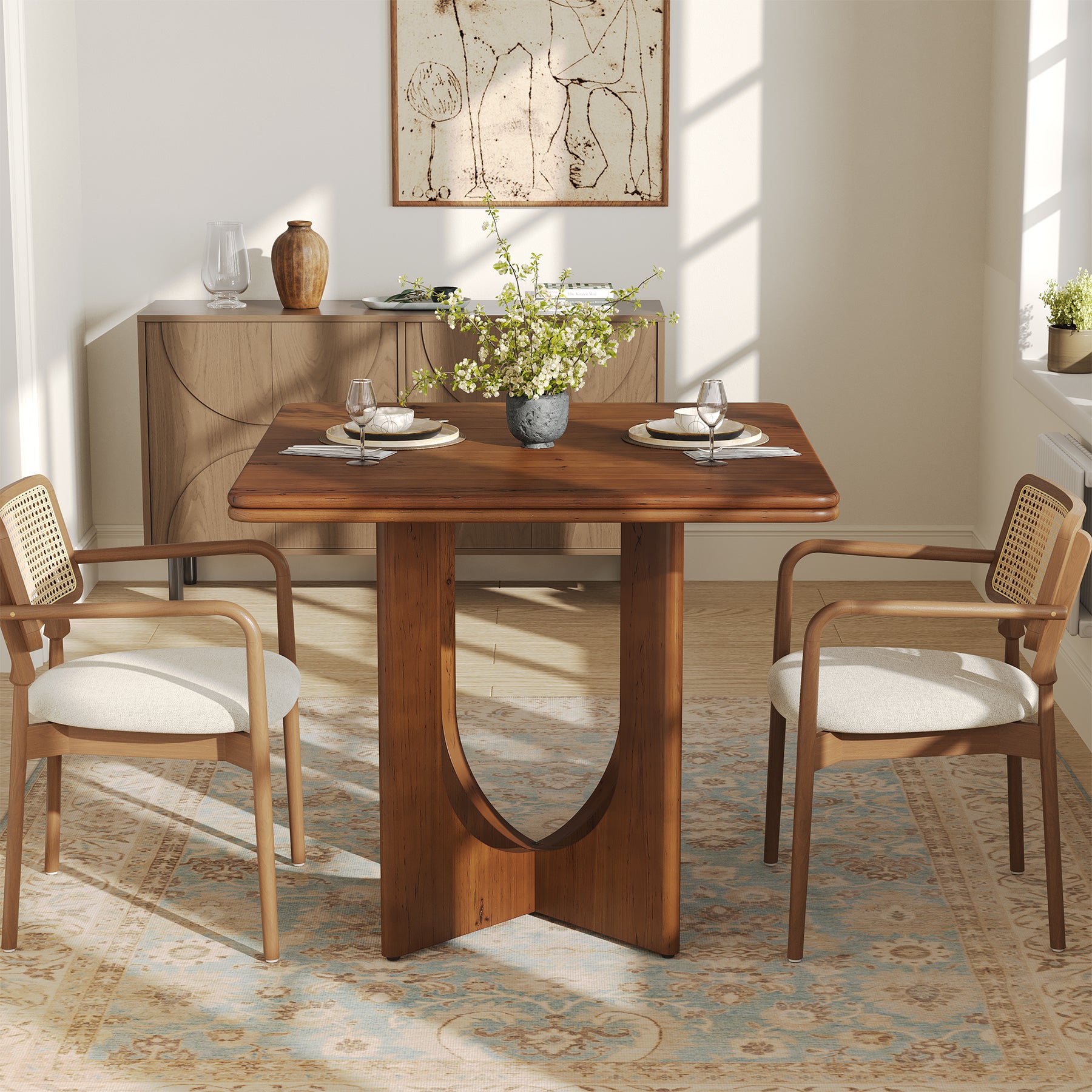 Square Dining Table with Solid Wood Legs for 4