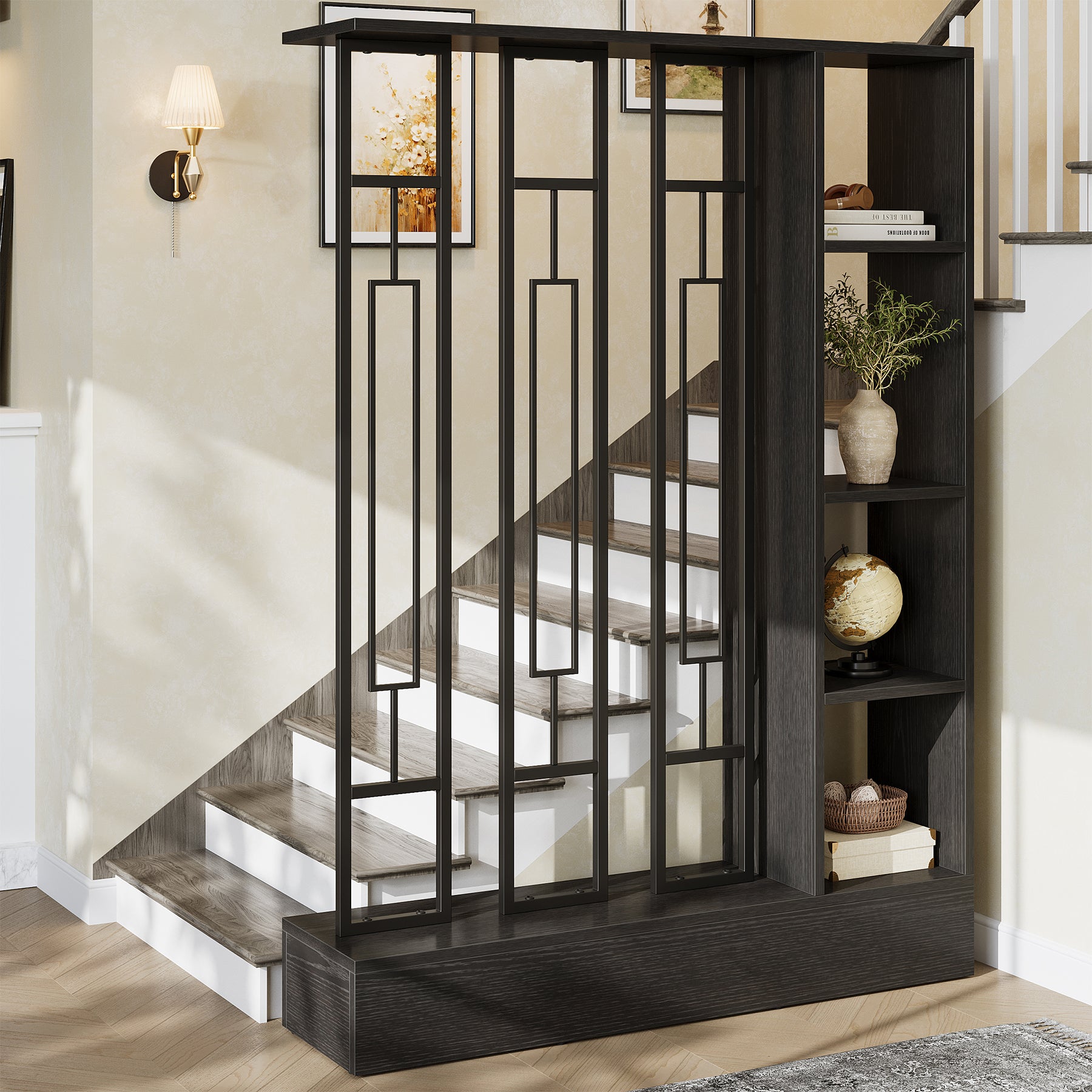 70.9" Wall Room Divider, Freestanding Wall Partition with Display Shelves