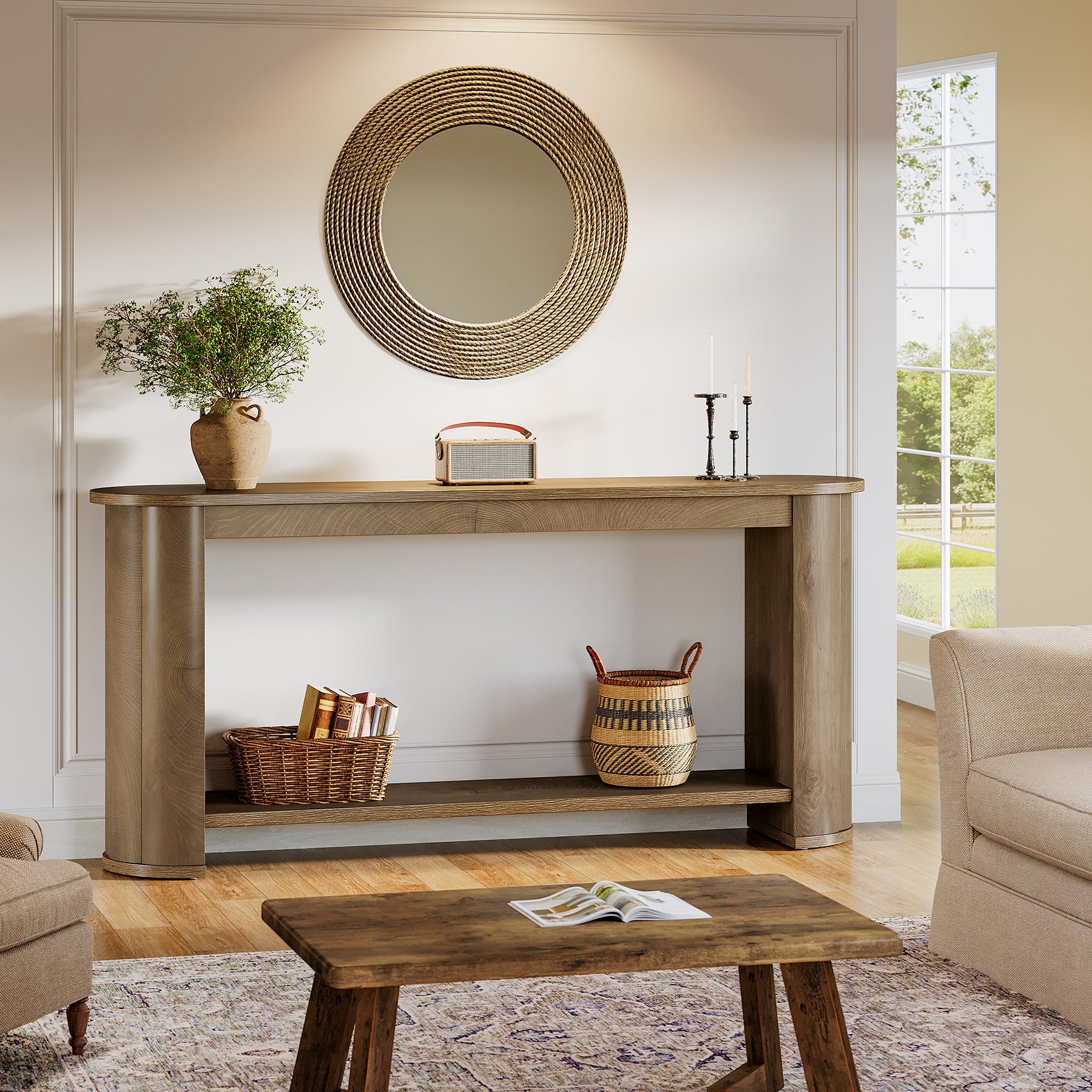 63" Entryway Console Table with Storage Shelf, Farmhouse Sofa Table for Living Room, Foyer, Hallway