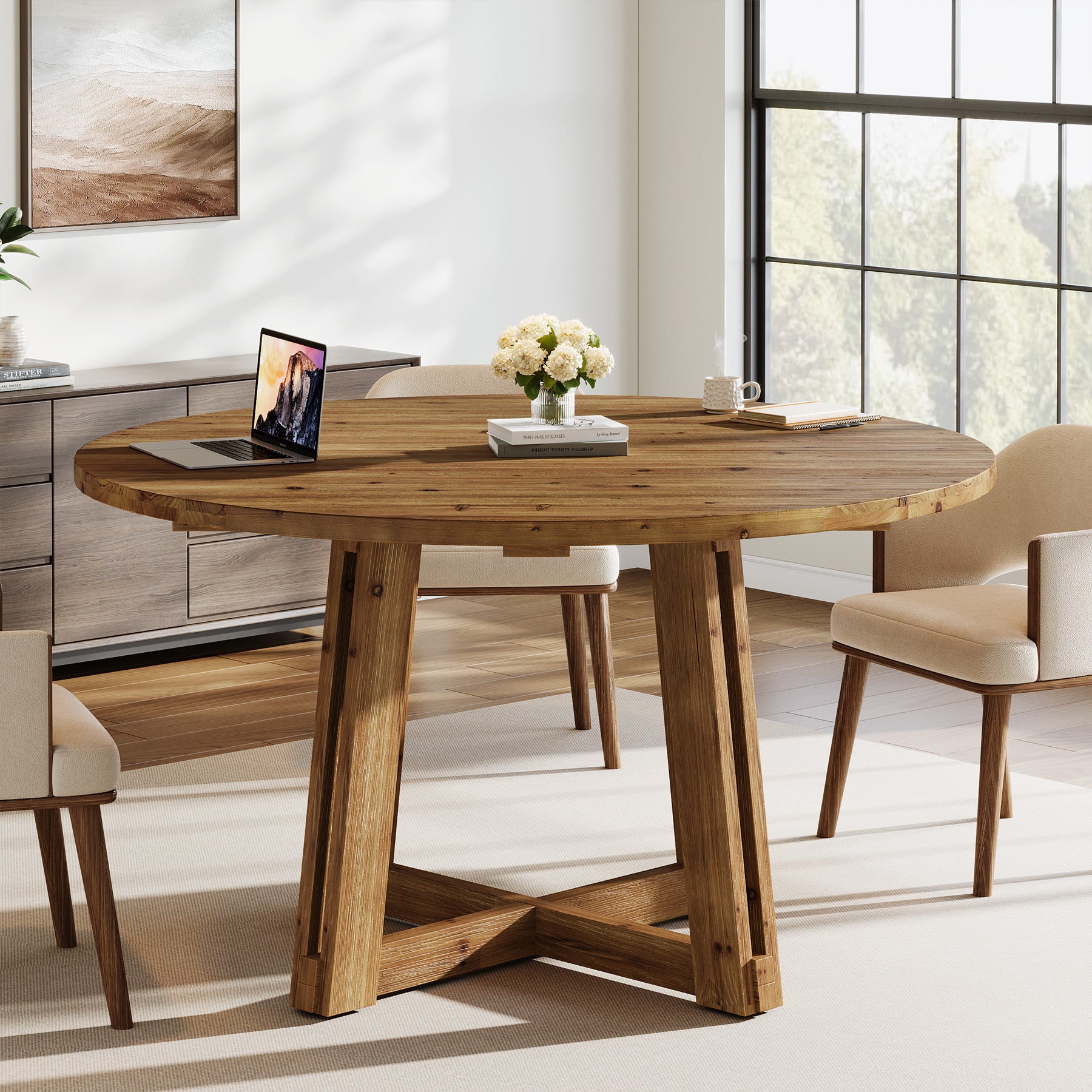 47" Wood Conference Table, Round Meeting Table with Thickened Tabletop