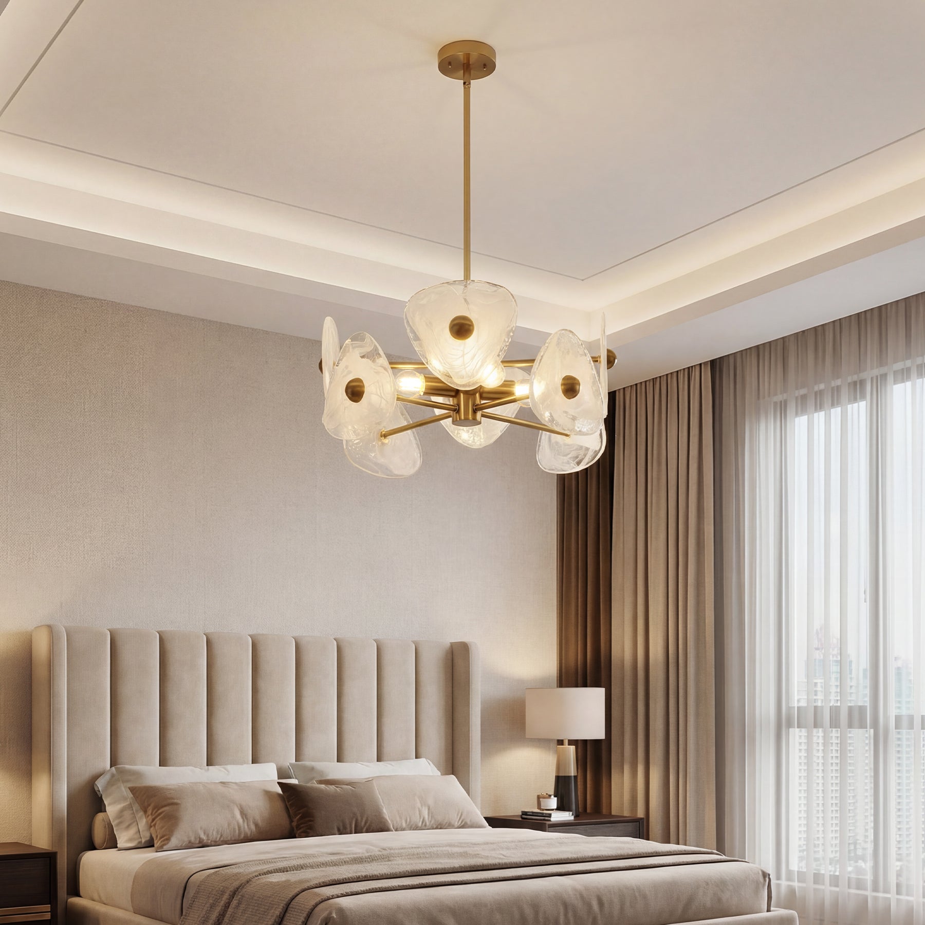 4-Light Chandelier, Pendant Light Fixtures with Cloud Glass Shades