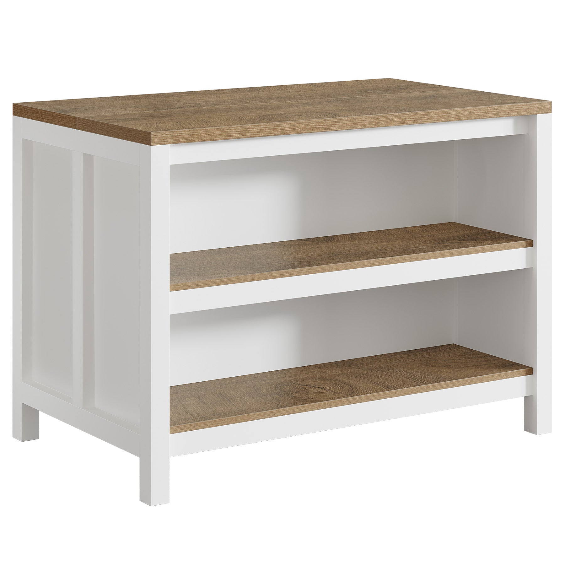 47" Kitchen Island, 2-Tier Farmhouse Wooden Stationary Island Table with Large Worktop