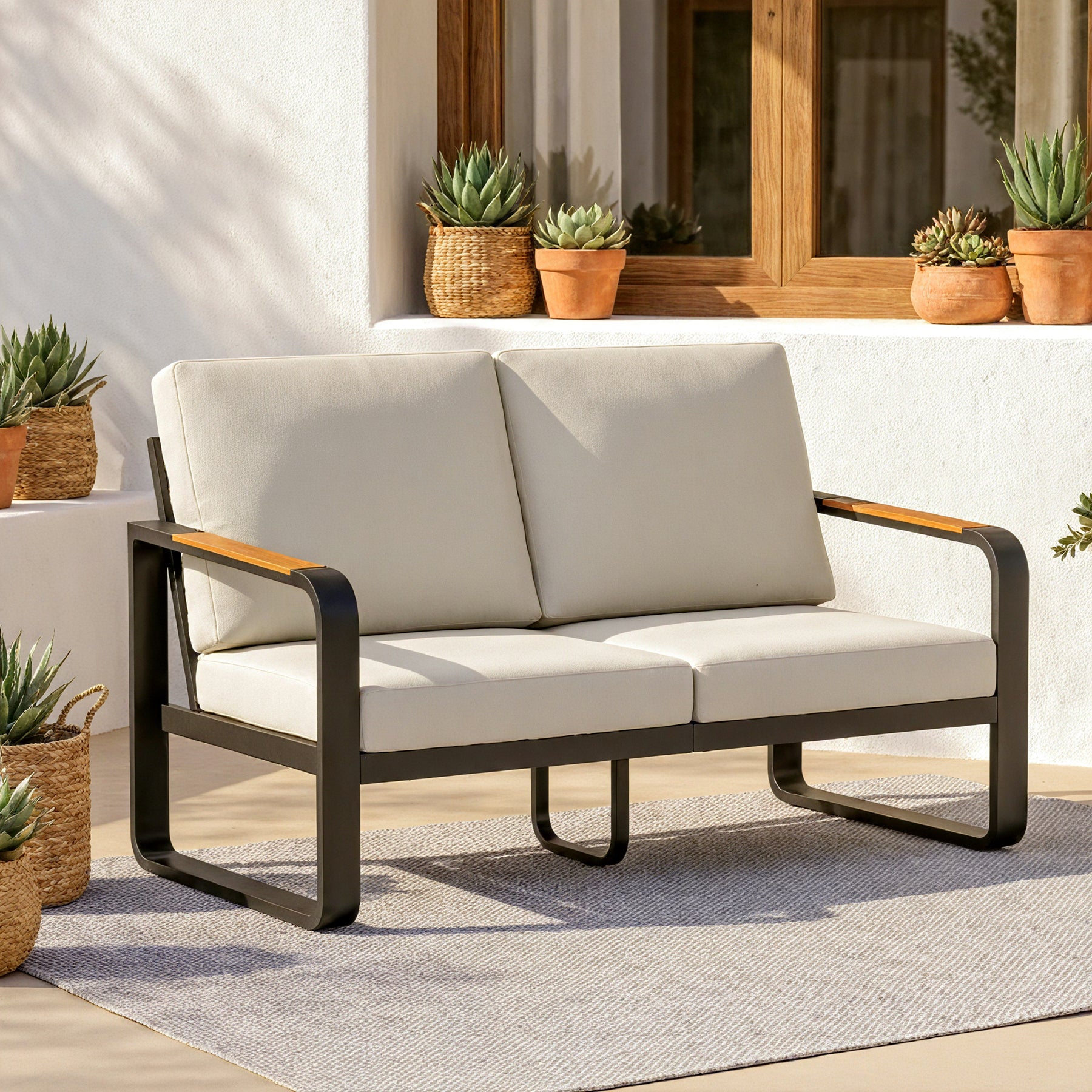 54.3" Wide Loveseat Sofa, Outdoor Patio Sofa With Removable Cushions