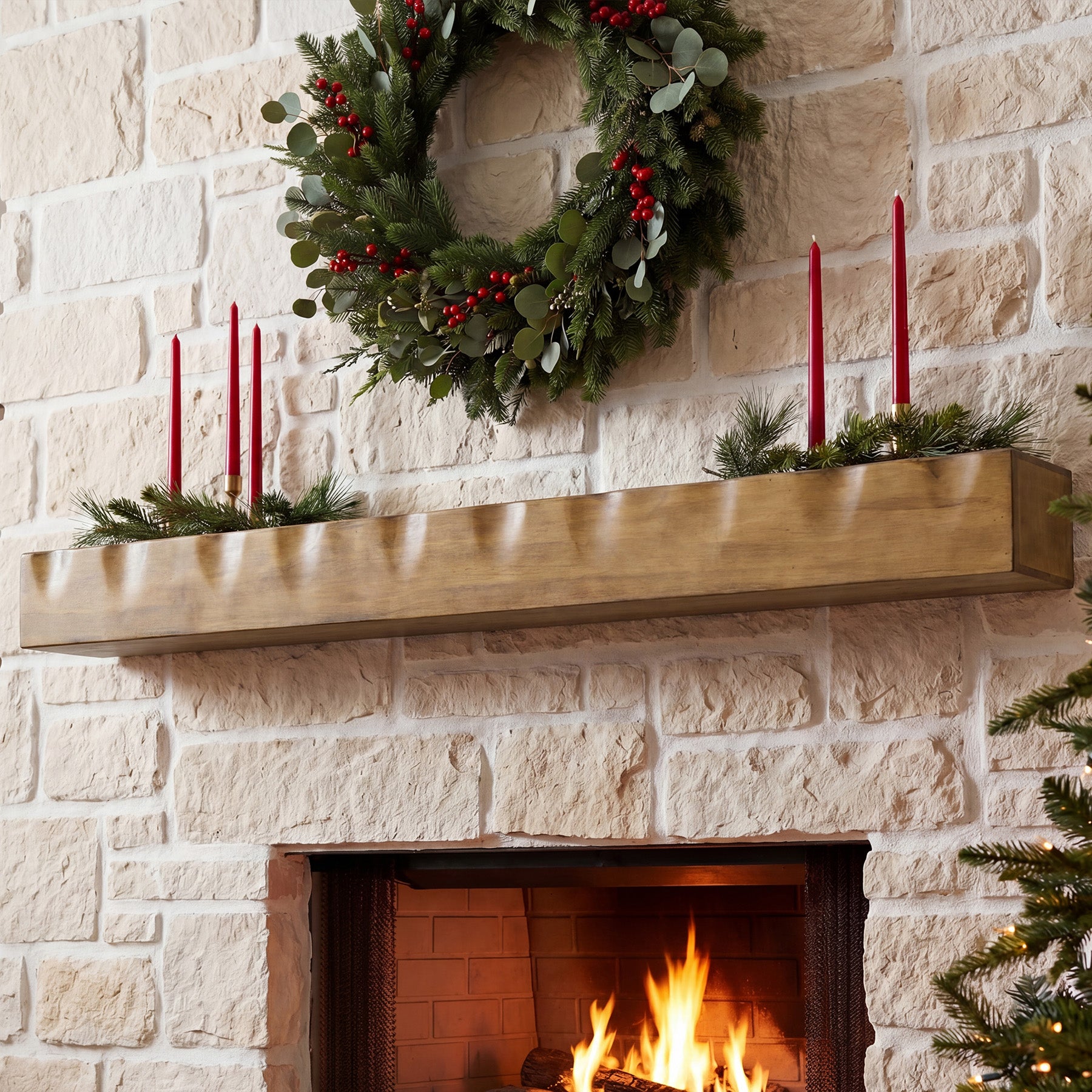 63" Fireplace Mantel Shelf, Solid Wood Wall Floating Mantel Shelf for Over Fireplace