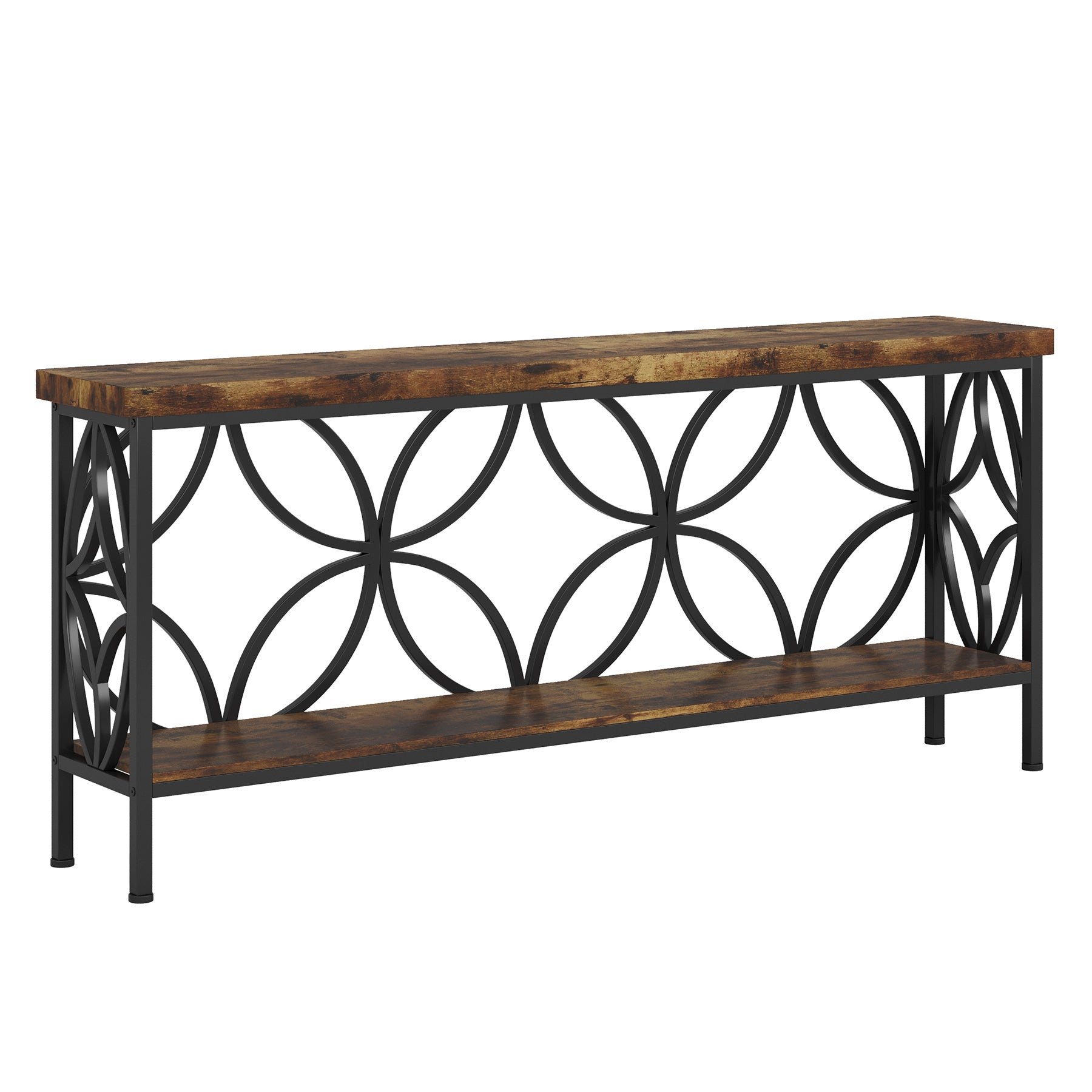 70.9" Sofa Table, 2-Tier Industrial Console Table Behind Couch