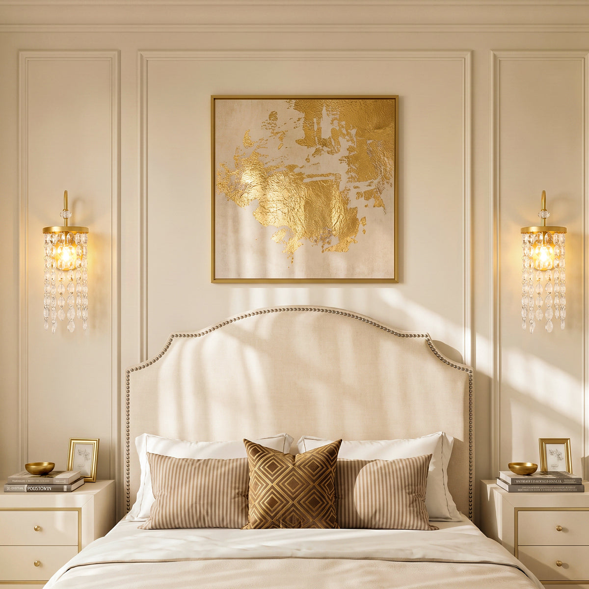 18.5" Gold Wall Sconce, Crystal Wall Light with E12 Socket