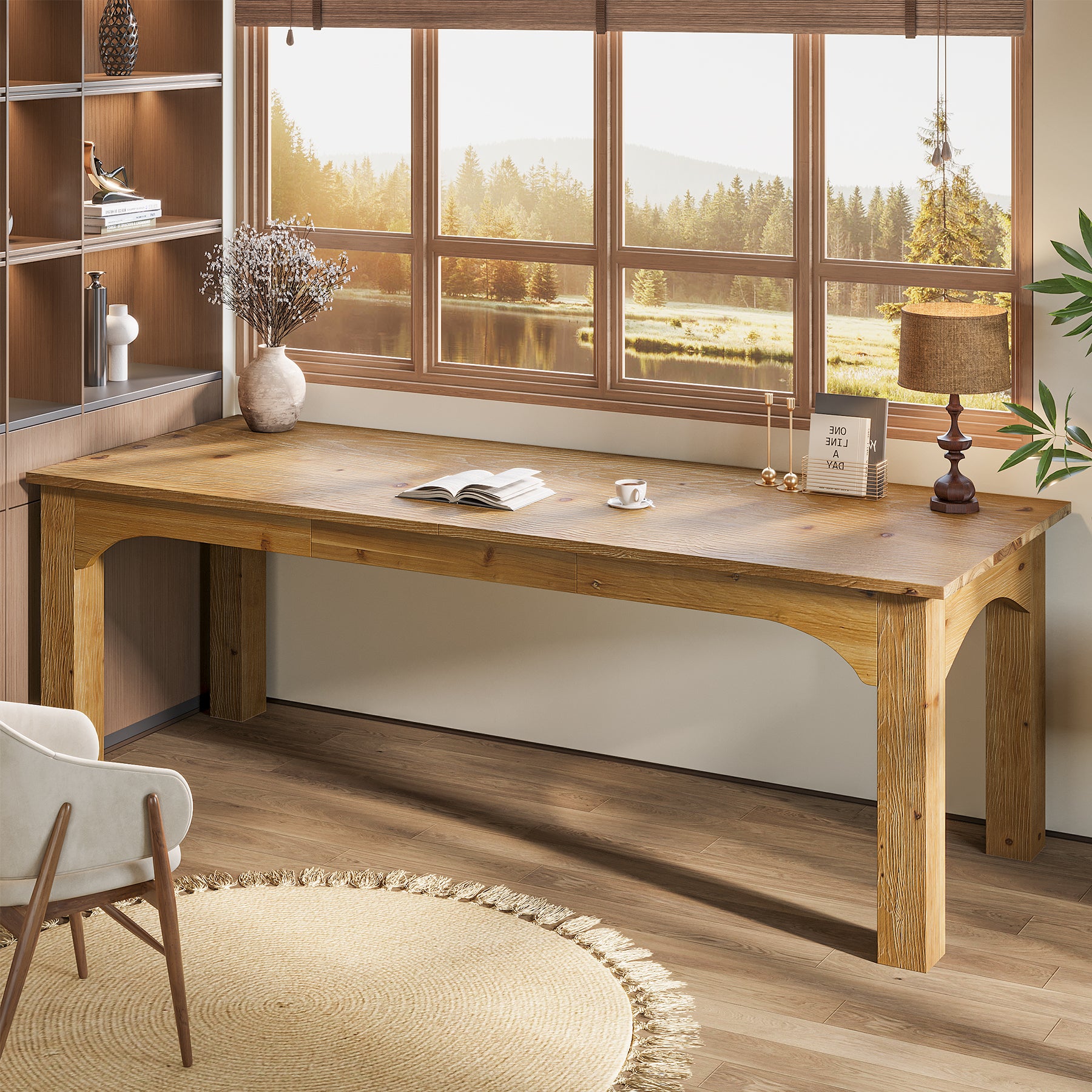 Solid Wood 2-Person Desk, 79" Long Computer Desk Double Writing Table