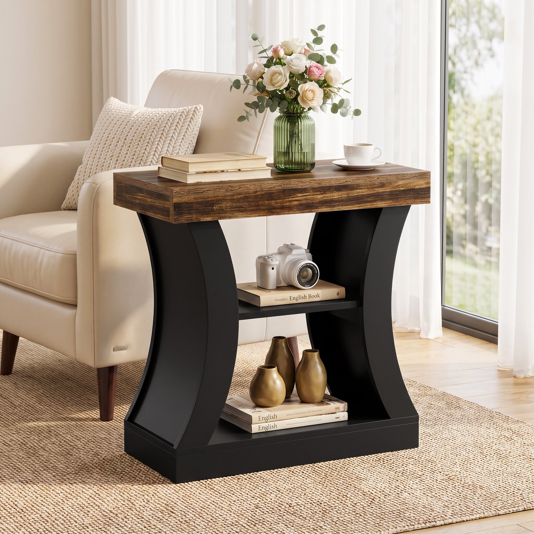 3-Tier End Table with Storage, 23.62" Modern Narrow Side Table for Living Room & Bedroom