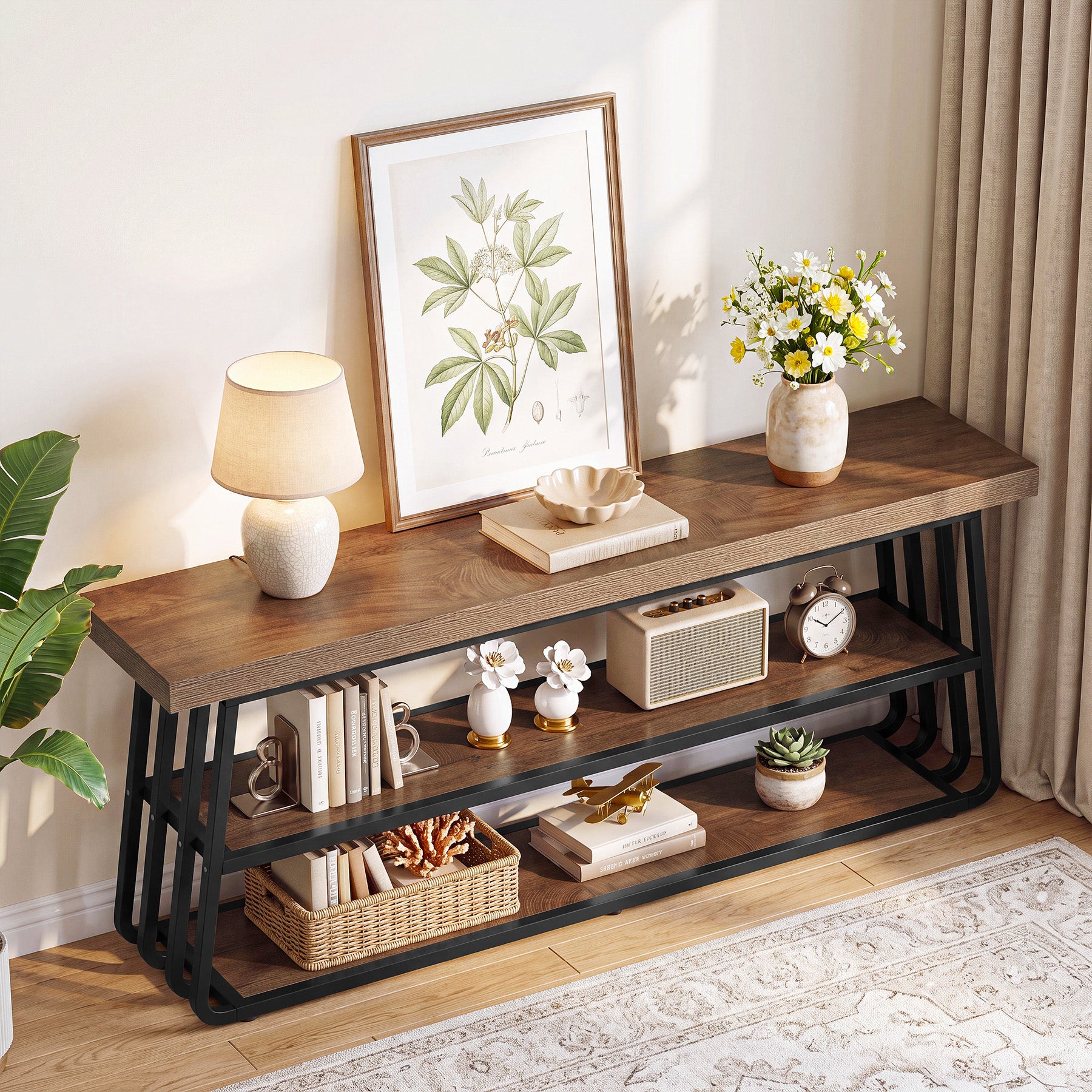 63" TV Stand for 55-75" TV, 3-Tier Entertainment Media Console with Metal Frame for Living Room