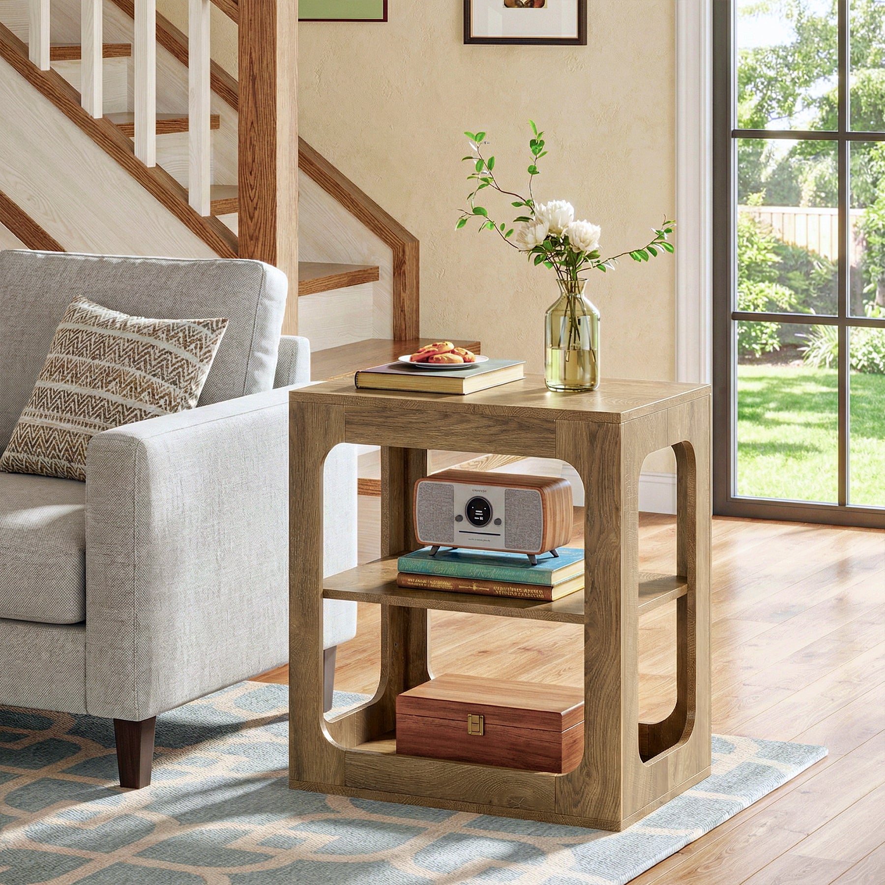 3-Tier End Table with Storage Shelves, Rustic Brown Side Table for Living Room and Bedroom