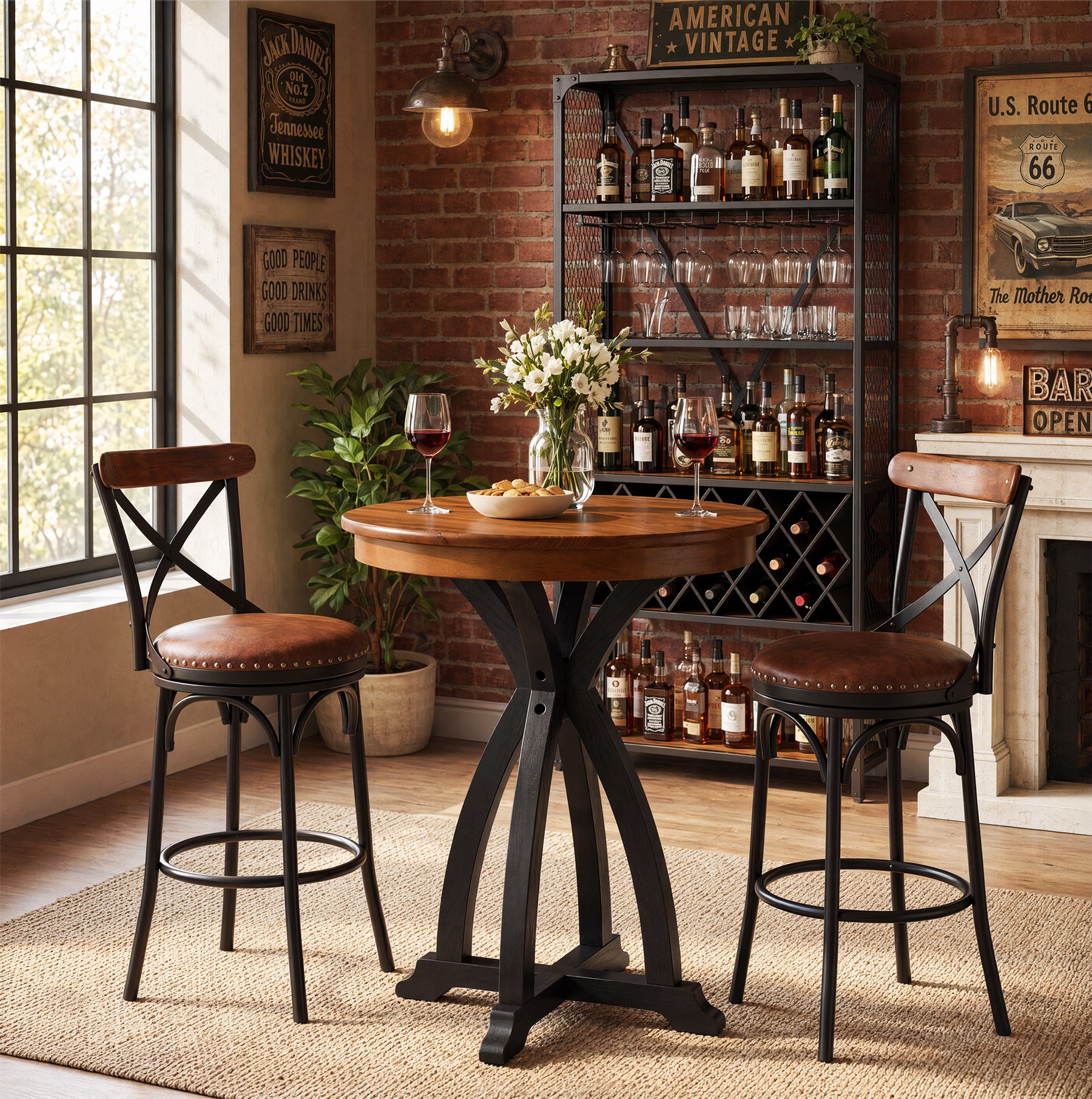 31.5" Solid Wood Bar Table, Vintage Round High Top Pub Table for Home Bar(Only Table)