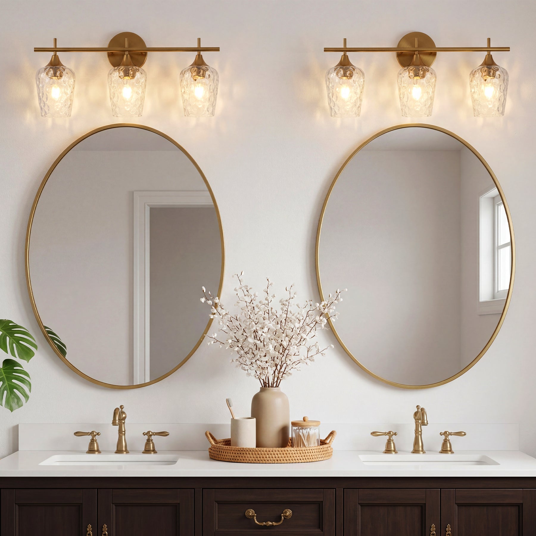 3-Light Bathroom Vanity Light, Modern Wall Sconce with Water Ripple Clear Glass Shades