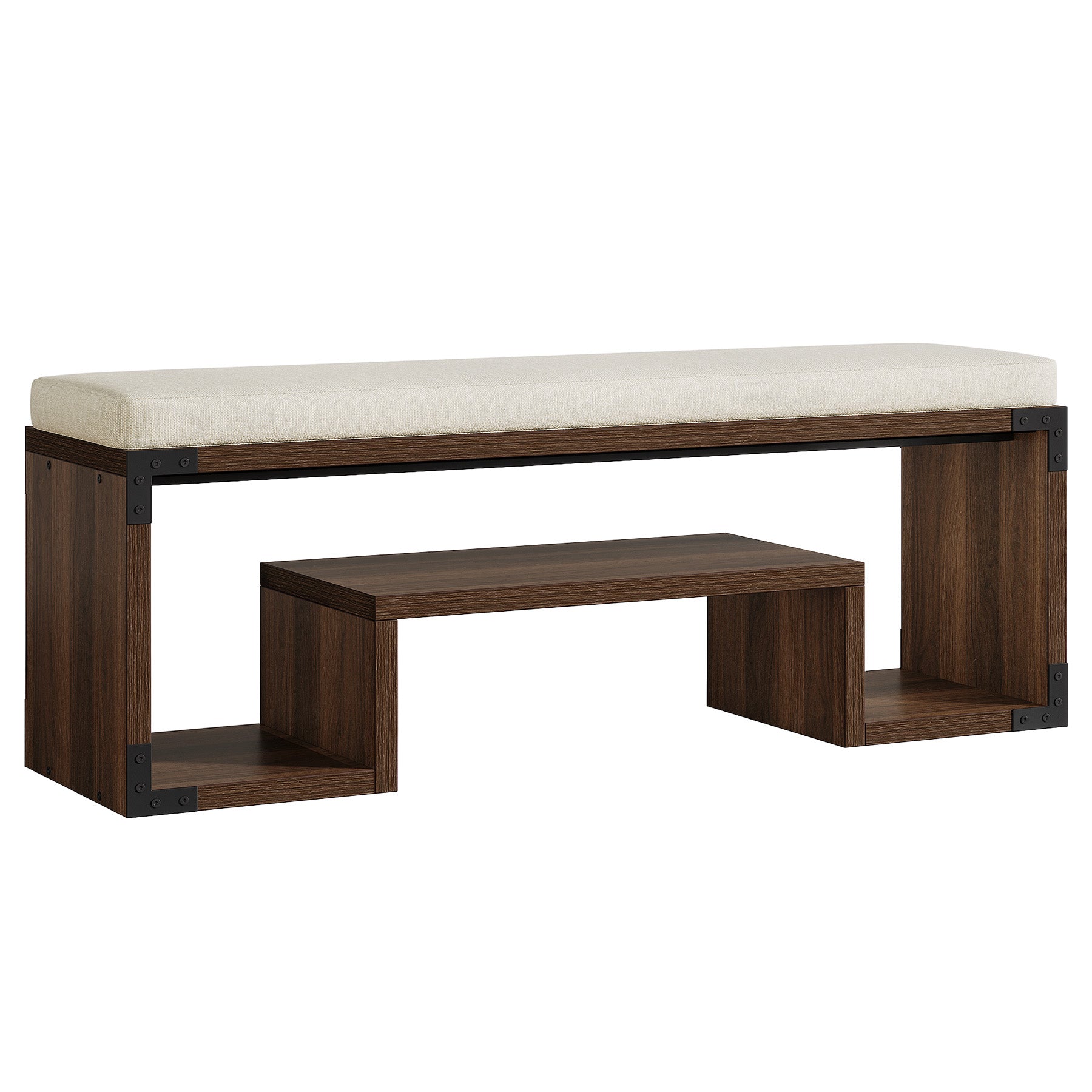 47" Shoe Bench, Entryway Bench with Cushion and Storage Shelf