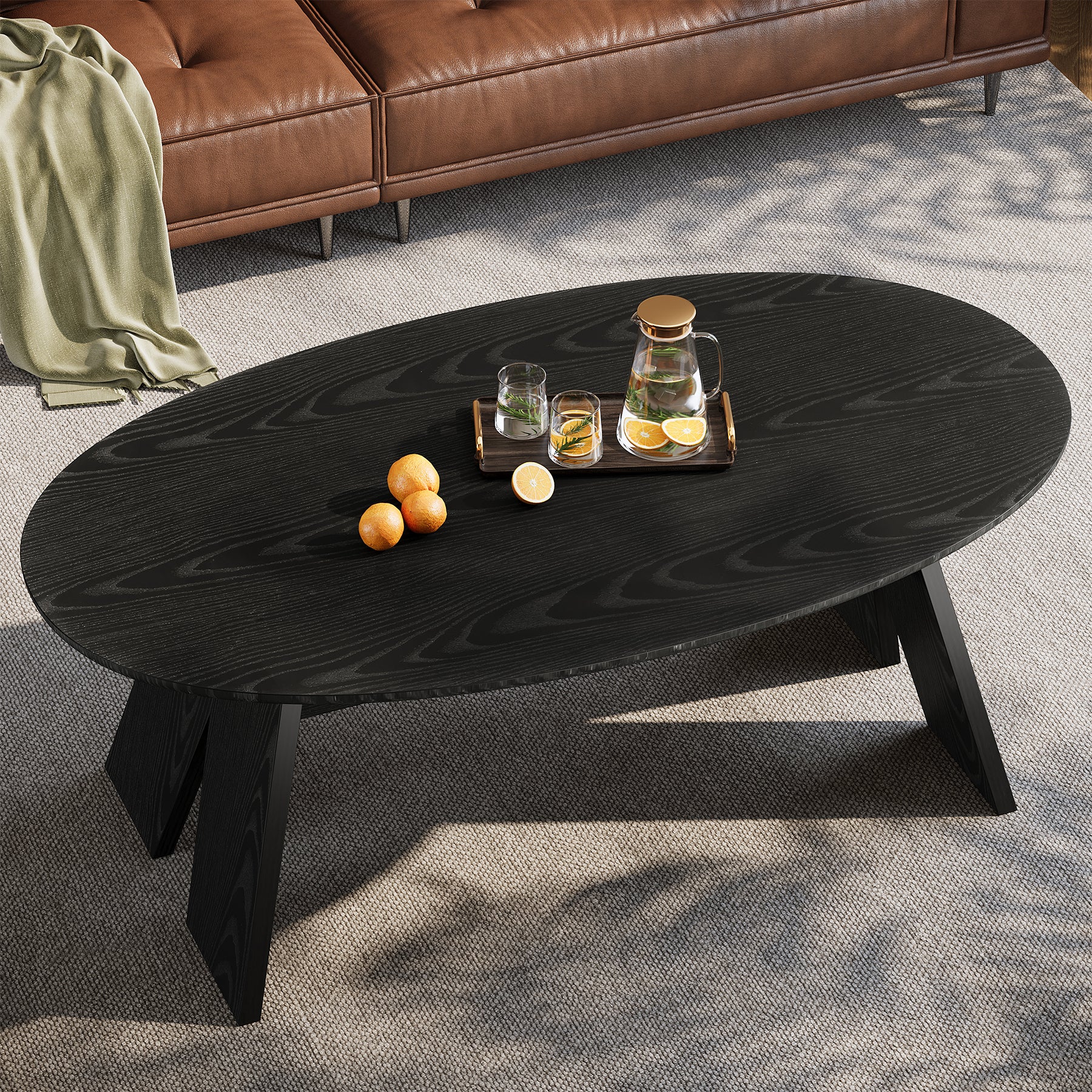 Oval Coffee Table, 47" Modern  Center Cocktail Table with Angled Legs