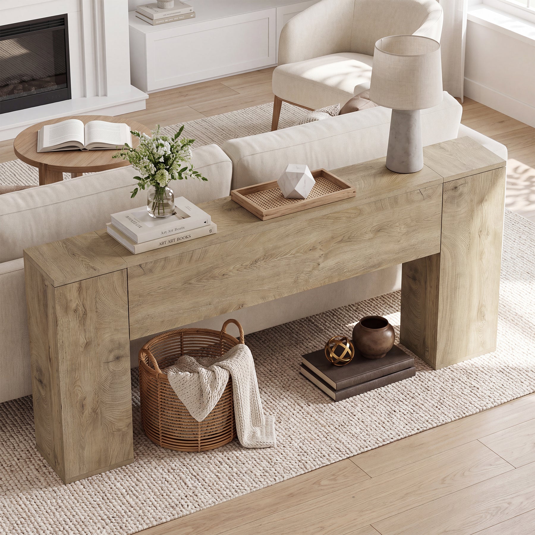 78.7” Extra Long Console Table, Farmhouse Entryway Table with 2 Hidden Storage Cabinets