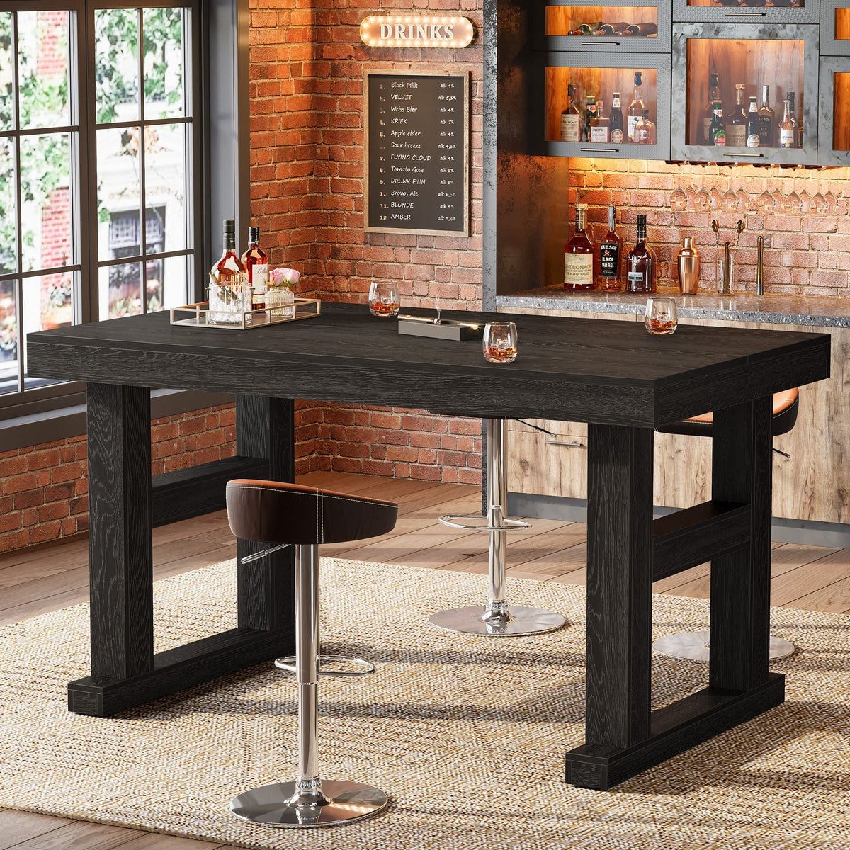 63" Farmhouse Bar Table, Counter Height Pub Table for 4-6 People with Sturdy H-Frame Legs