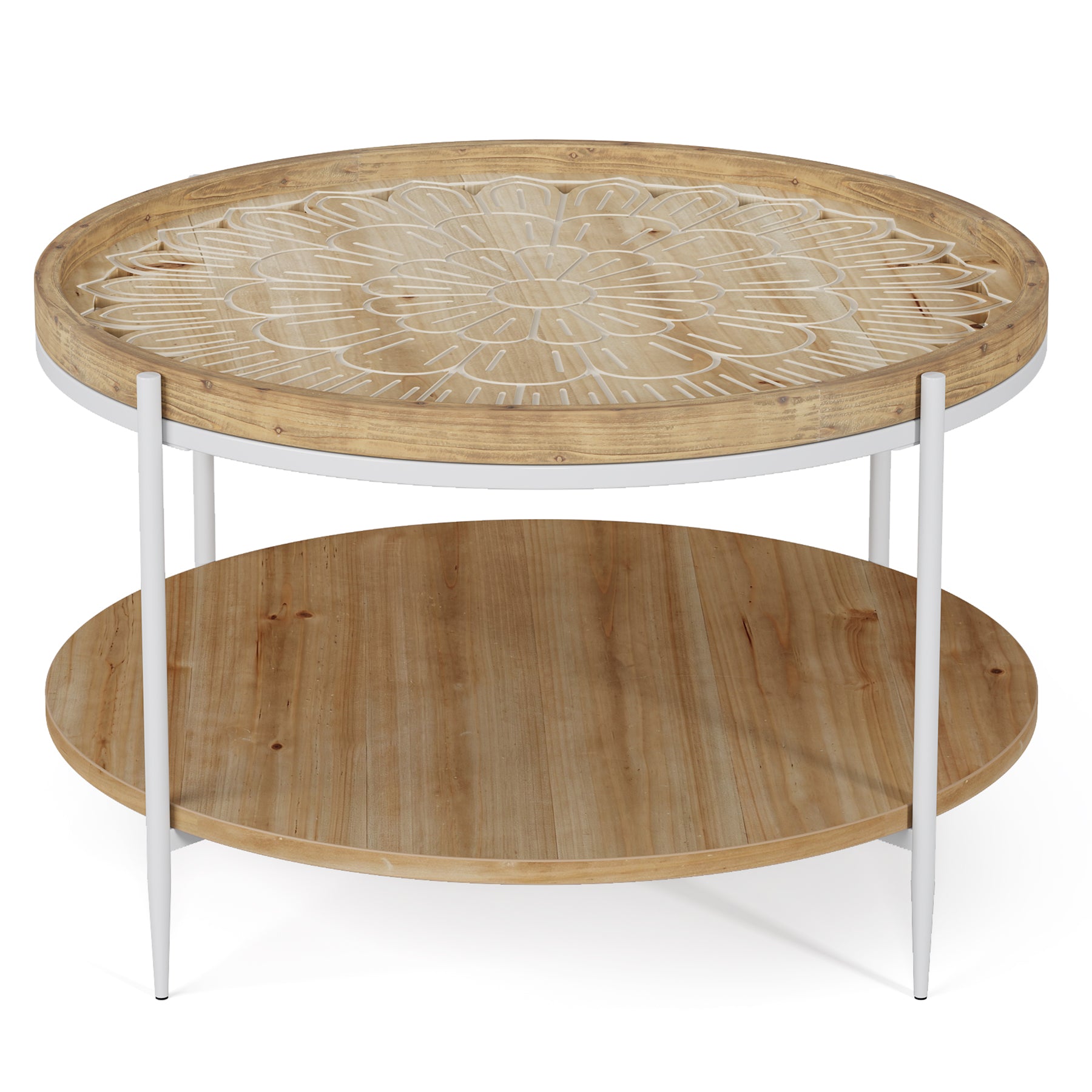 Solid Wood Tray Coffee Table with Storage