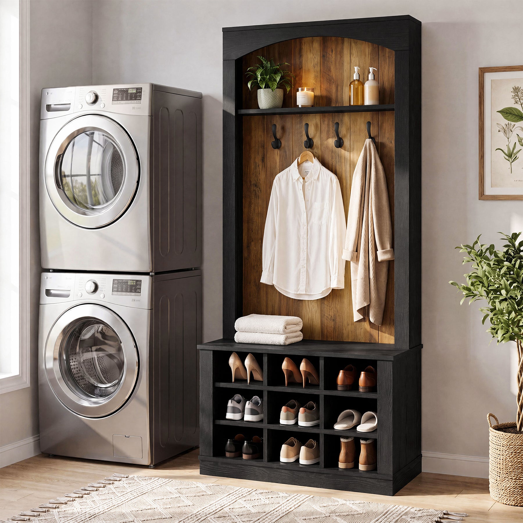 70.8" Tall Hall Tree, 4-in-1 Entryway Tree with Bench and Shoe Storage