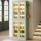 66.9" Tall Shoe Storage Cabinet, 8-Tier Entryway Shoe Organizer Rack with Acrylic Doors and LED Lights